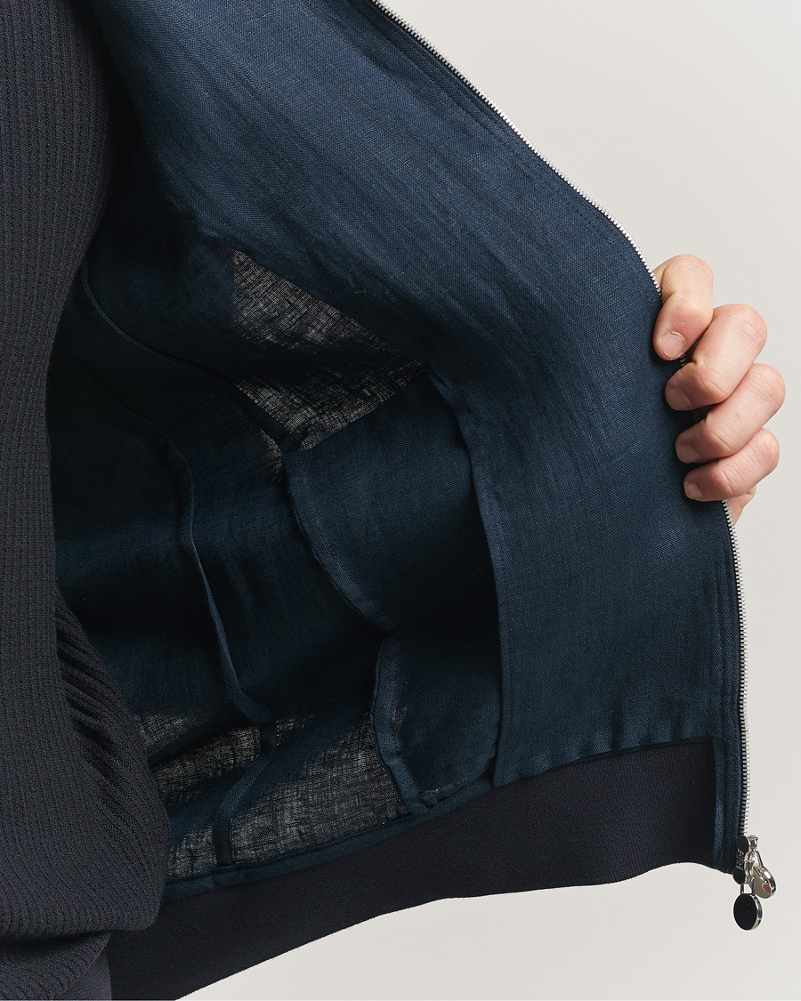 Herr | Jackor | Kiton | Unlined Linen Bomber Jacket Navy