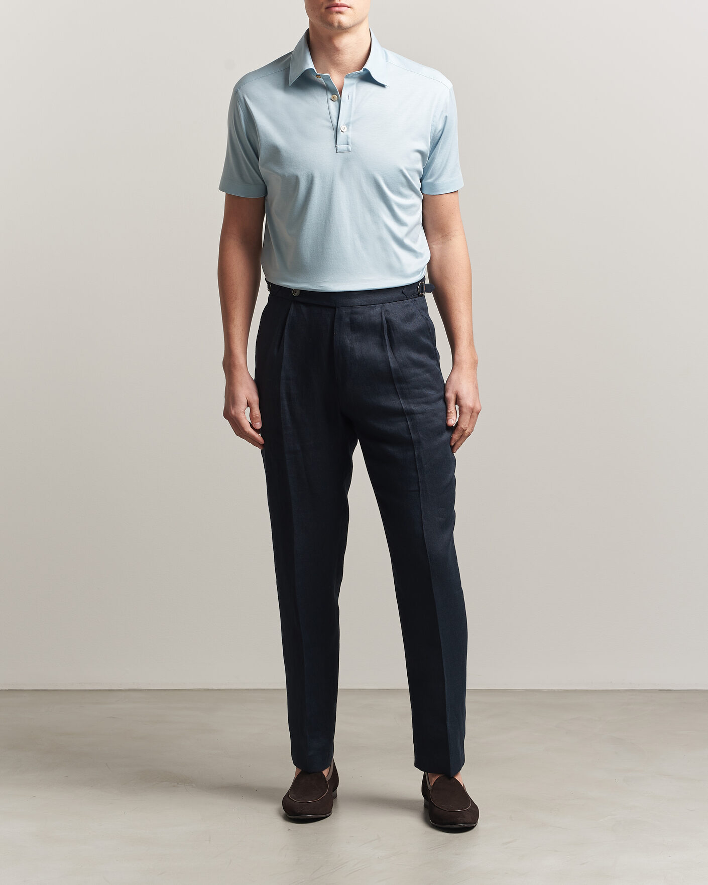 Herr | Pikéer | Kiton | Short Sleeve Jersey Polo Sky Blue