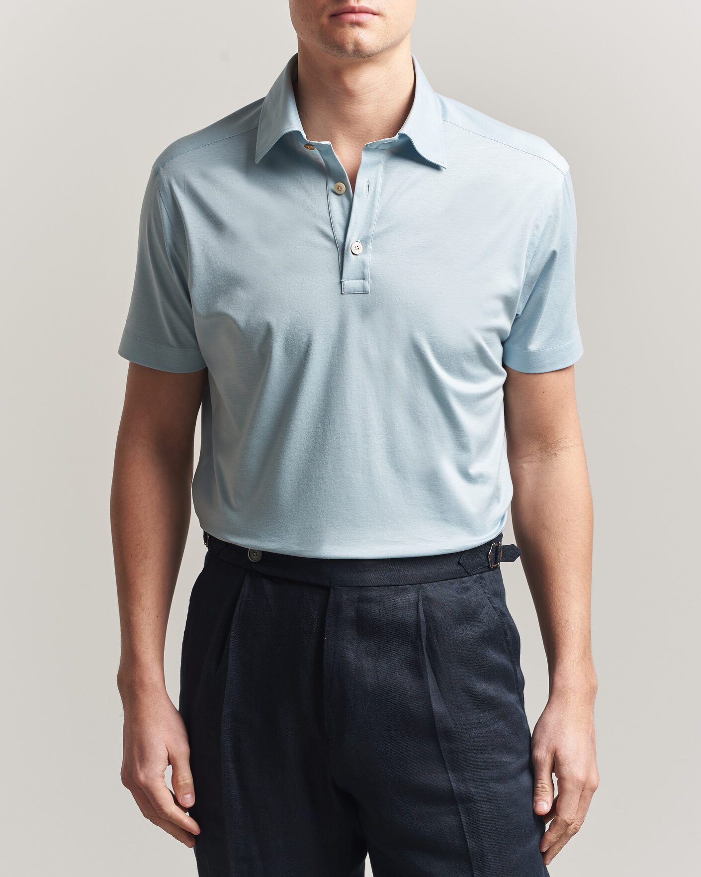 Herr | Pikéer | Kiton | Short Sleeve Jersey Polo Sky Blue