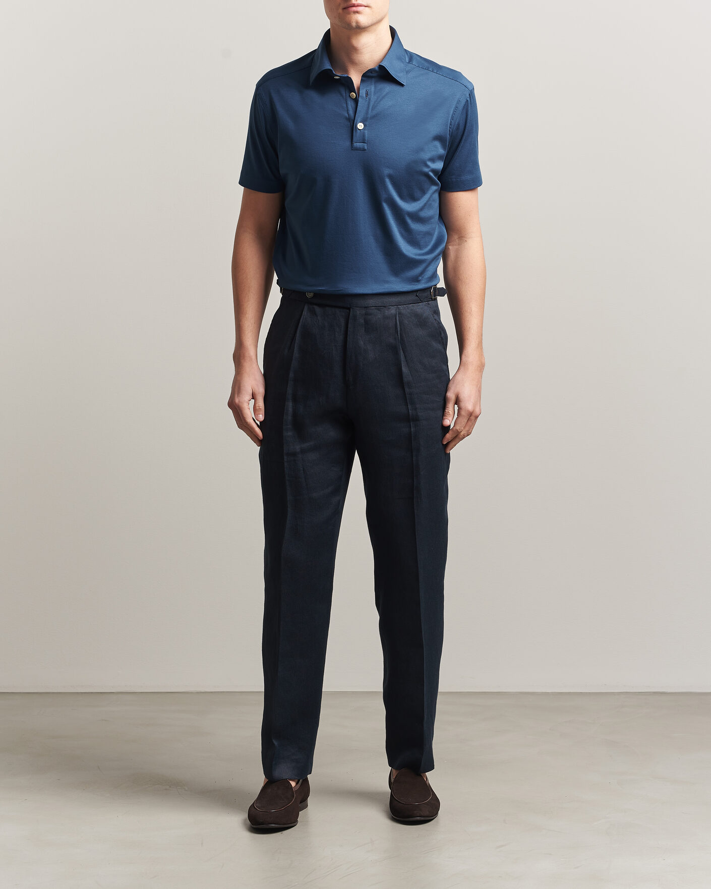 Herr | Pikéer | Kiton | Short Sleeve Jersey Polo Dark Blue