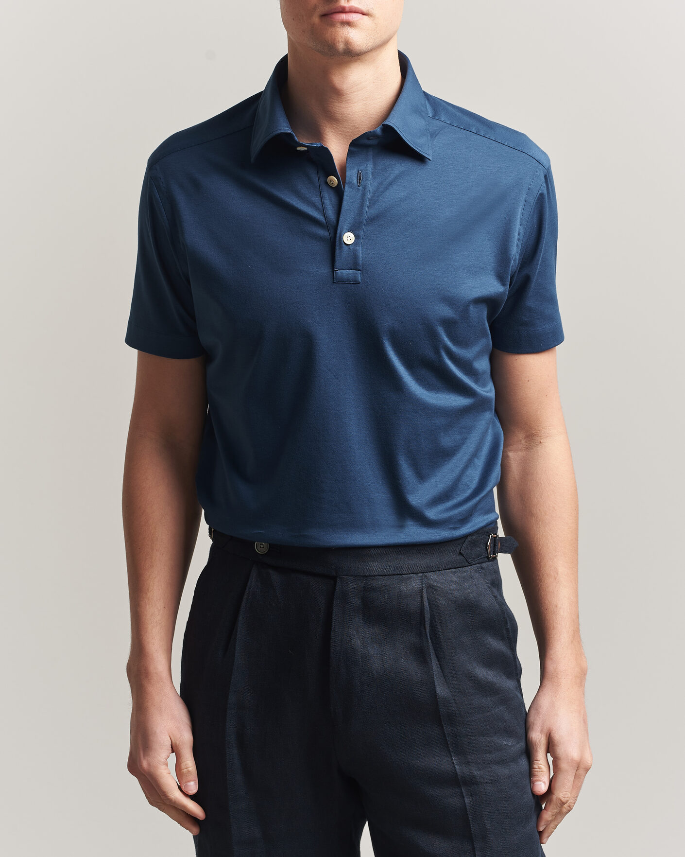 Herr | Pikéer | Kiton | Short Sleeve Jersey Polo Dark Blue