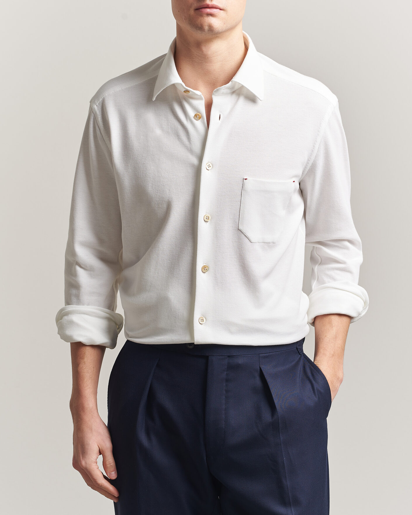 Herr | Skjortor | Kiton | Jersey Piquet Shirt White