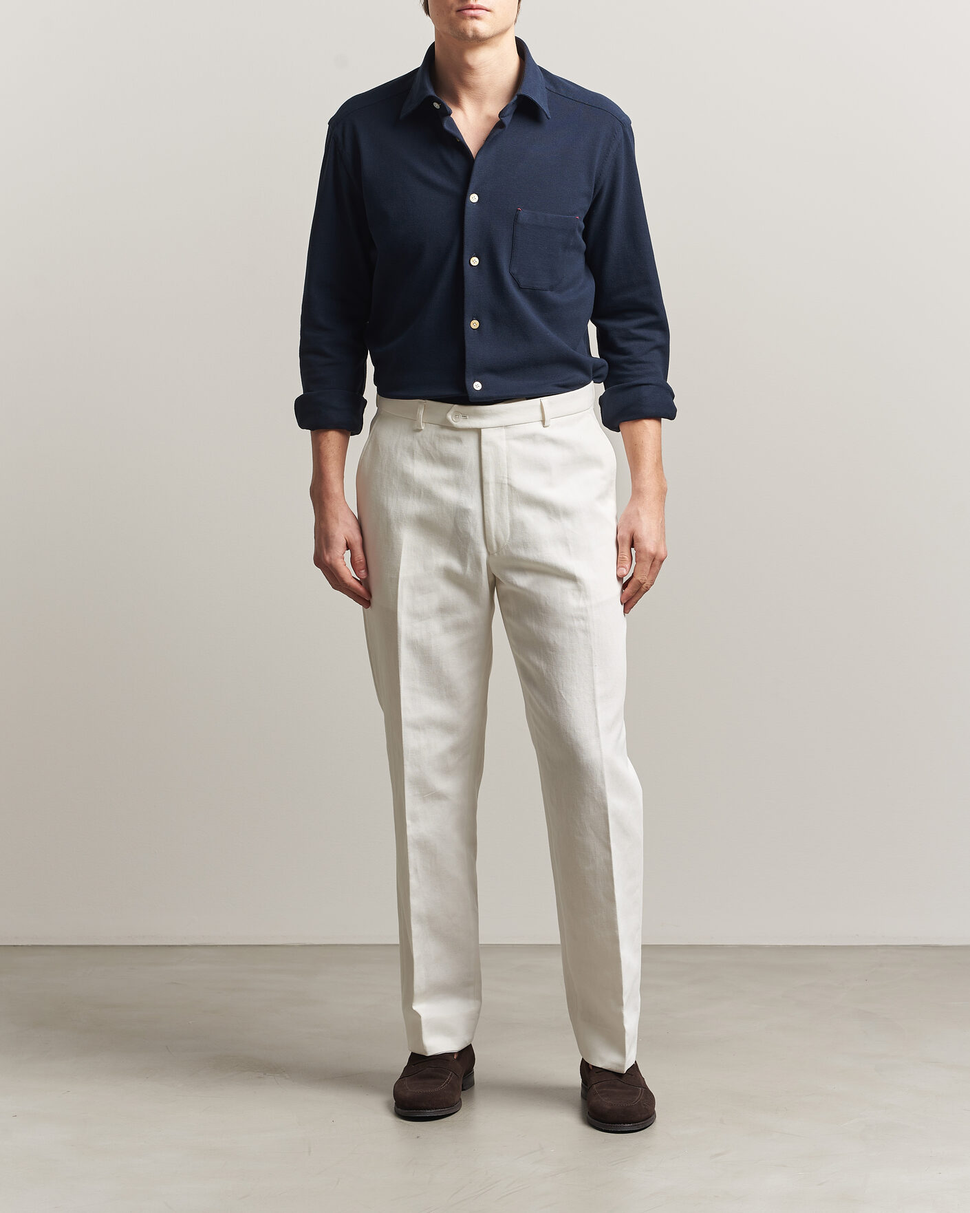 Herr | Skjortor | Kiton | Jersey Piquet Shirt Navy