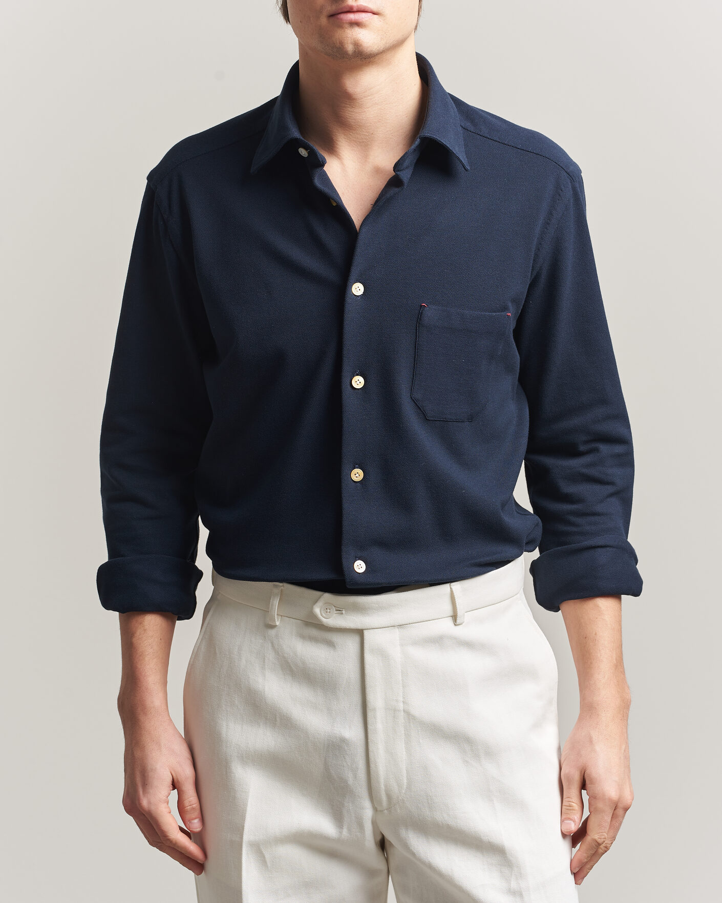 Herr | Skjortor | Kiton | Jersey Piquet Shirt Navy
