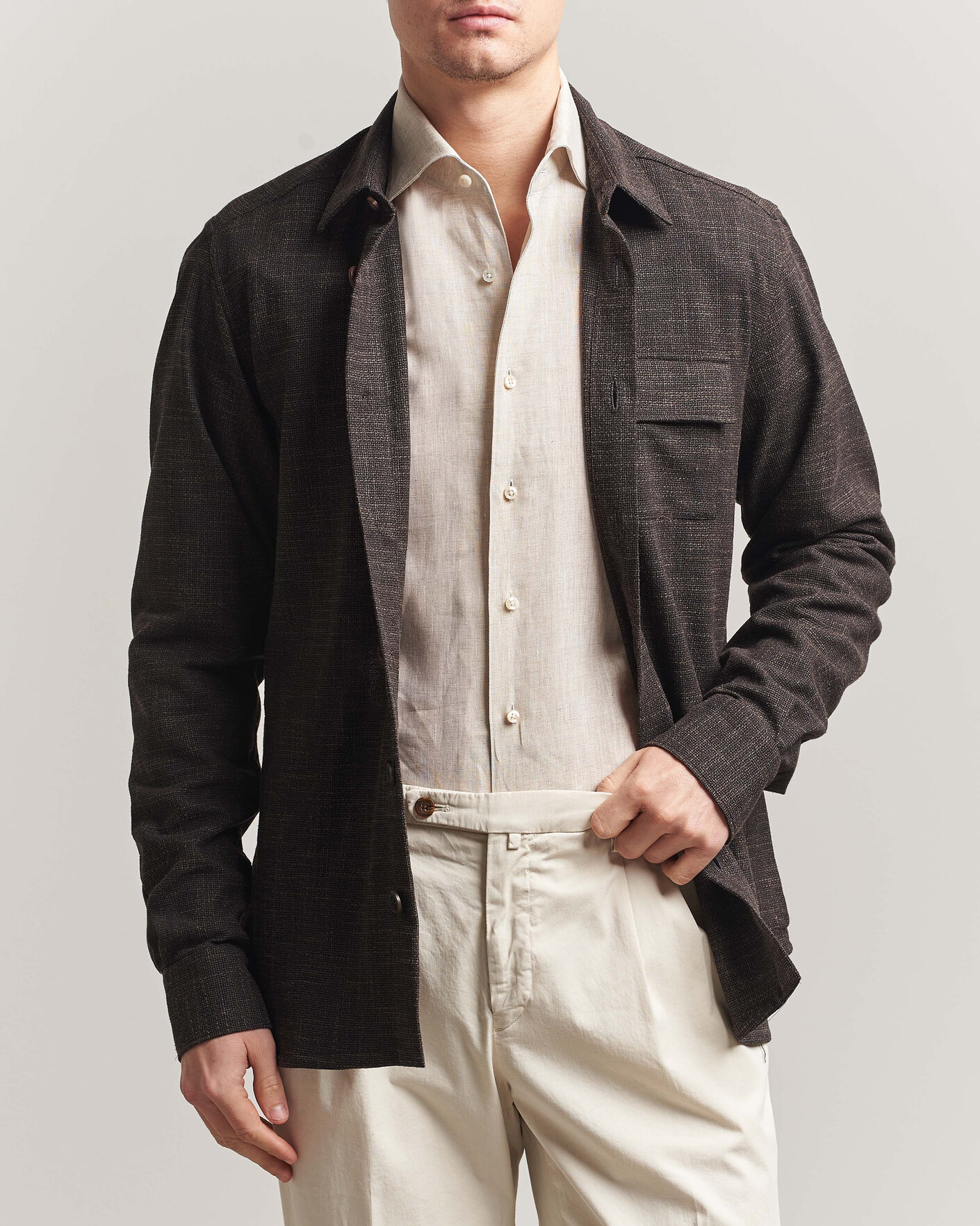 Herr | Skjortor | Kiton | Virgin Wool Overshirt Dark Brown