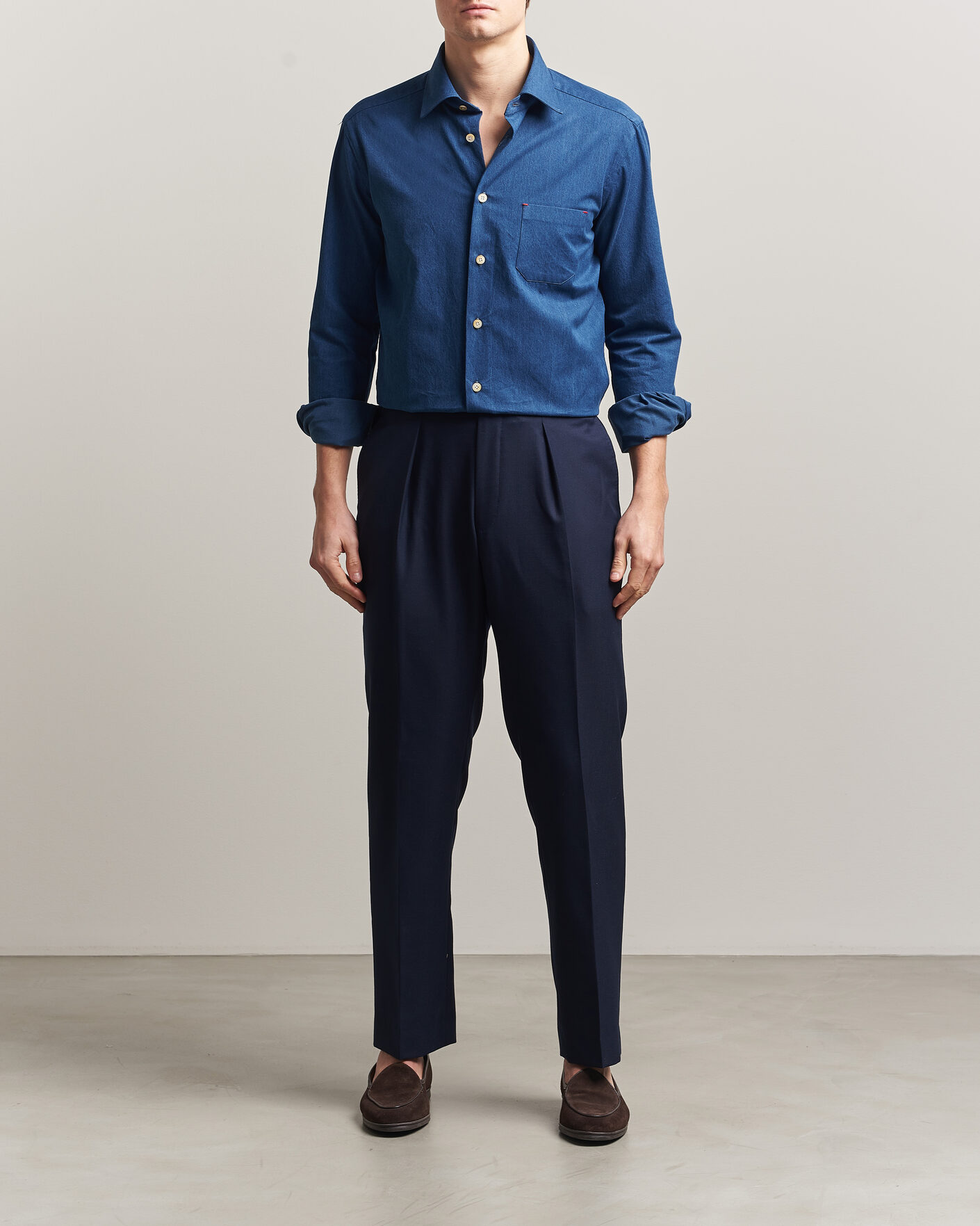 Herr | Skjortor | Kiton | Denim Sport Shirt Medium Blue