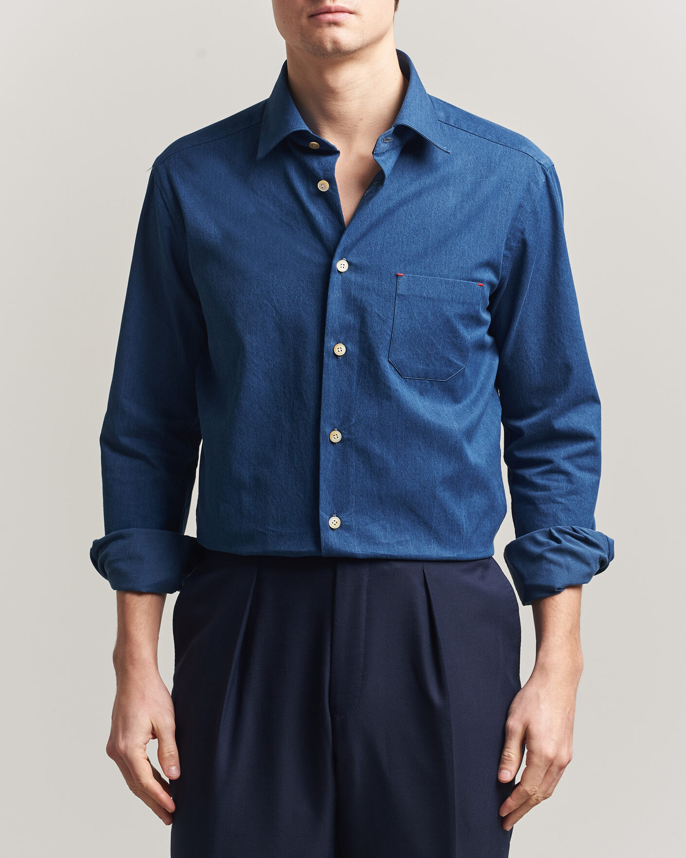 Herr | Skjortor | Kiton | Denim Sport Shirt Medium Blue