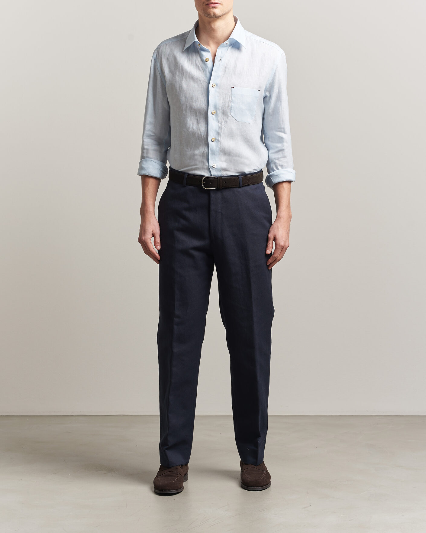 Herr | Skjortor | Kiton | Linen Sport Shirt Light Blue