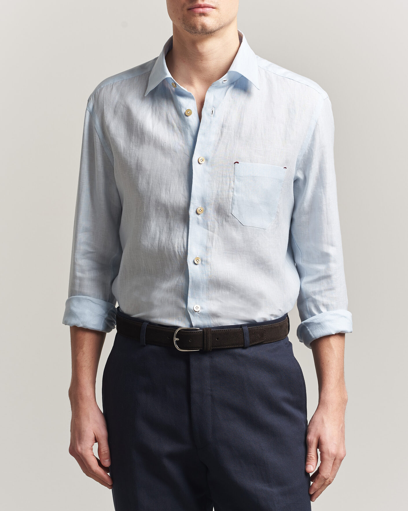 Herr | Skjortor | Kiton | Linen Sport Shirt Light Blue