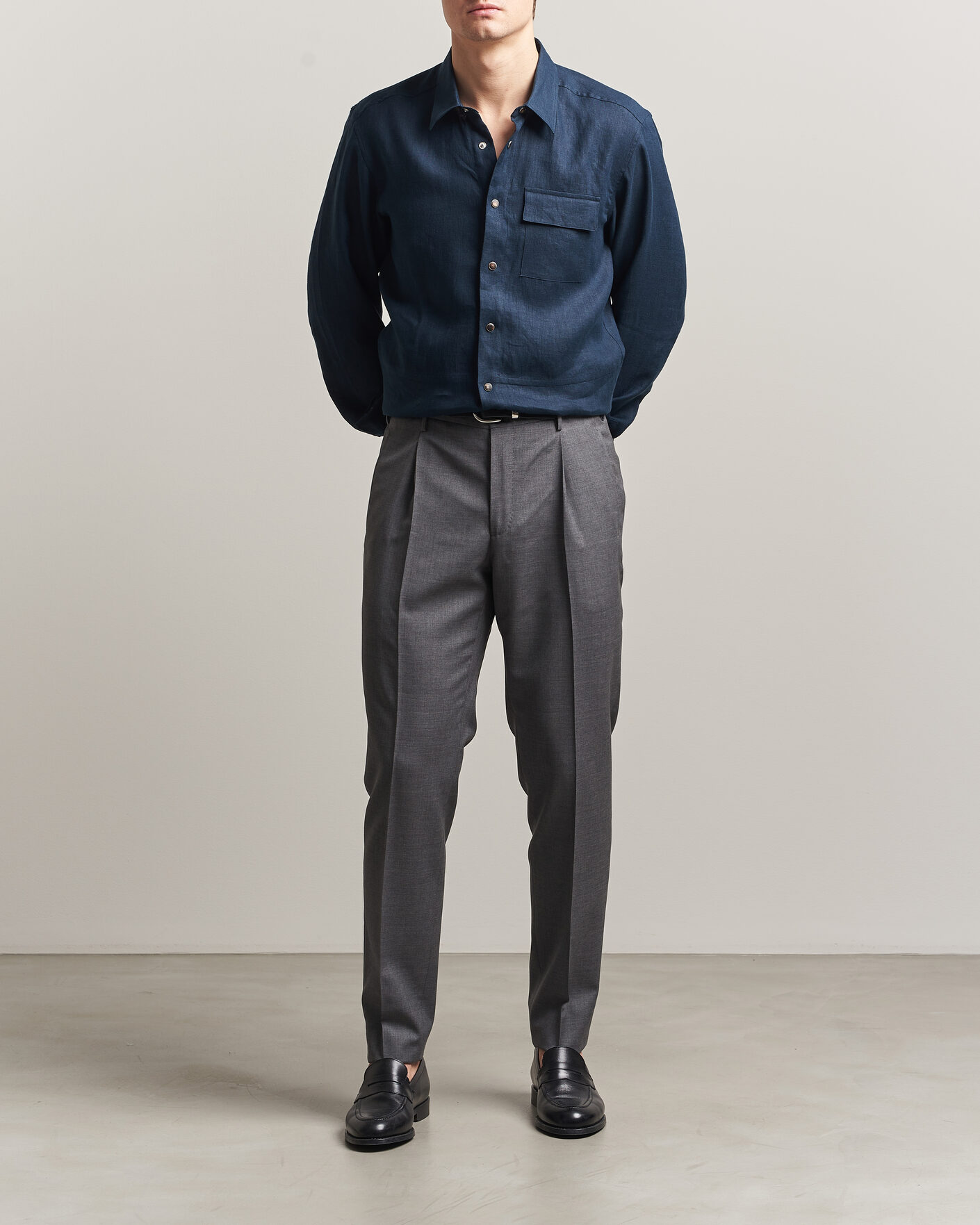 Herr | Skjortor | Kiton | Linen Overshirt Navy