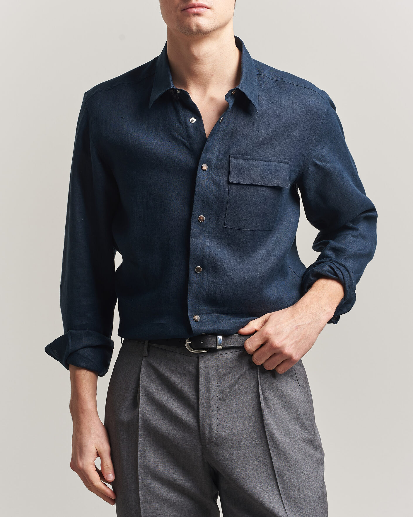 Herr | Skjortor | Kiton | Linen Overshirt Navy