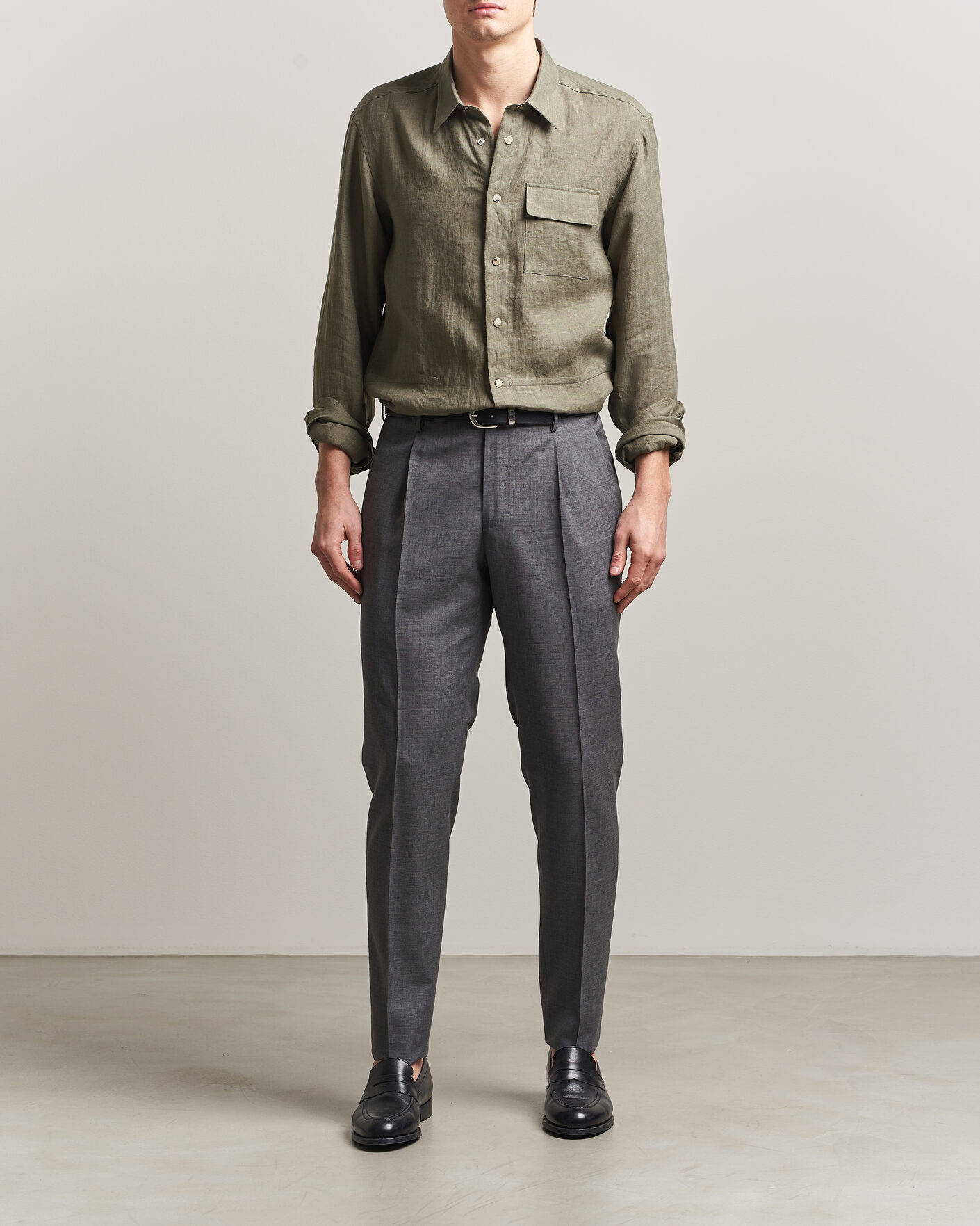 Herr | Skjortor | Kiton | Linen Overshirt Khaki
