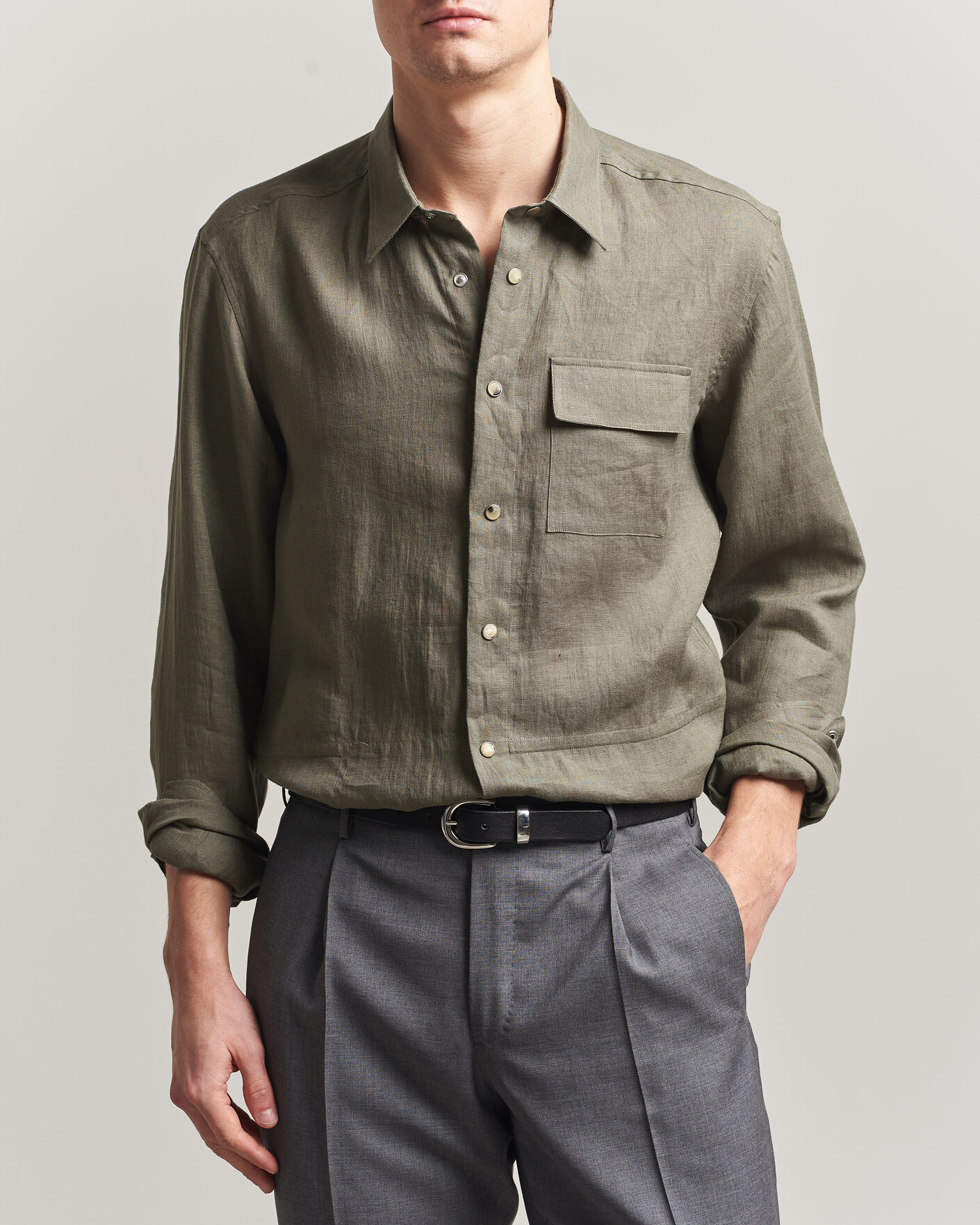 Herr | Skjortor | Kiton | Linen Overshirt Khaki