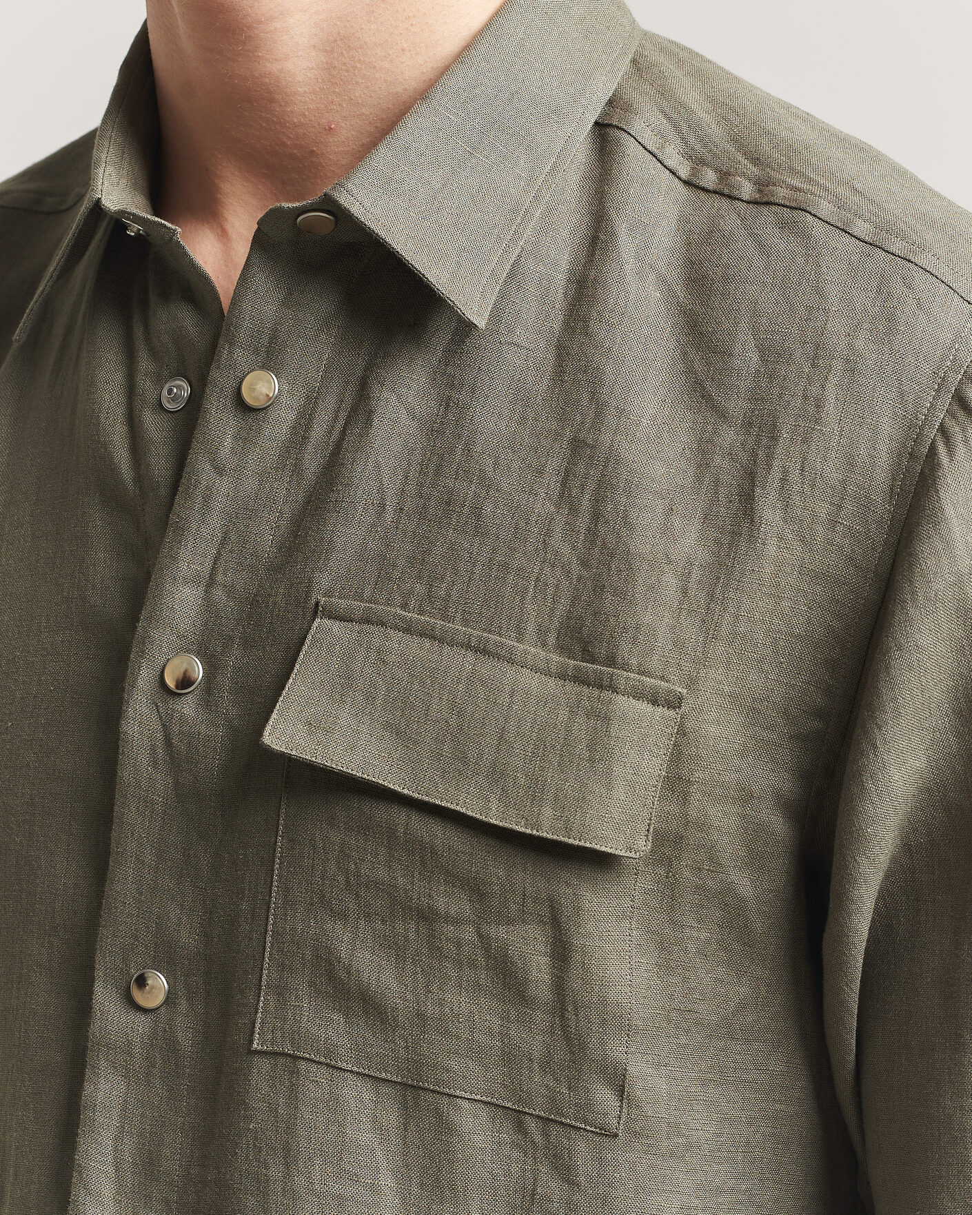 Herr | Skjortor | Kiton | Linen Overshirt Khaki