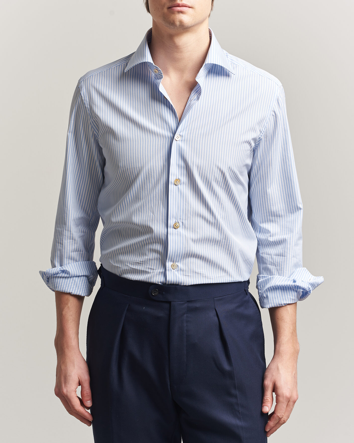 Herr | Skjortor | Kiton | Slim Fit Dress Shirt Light Blue Stripe