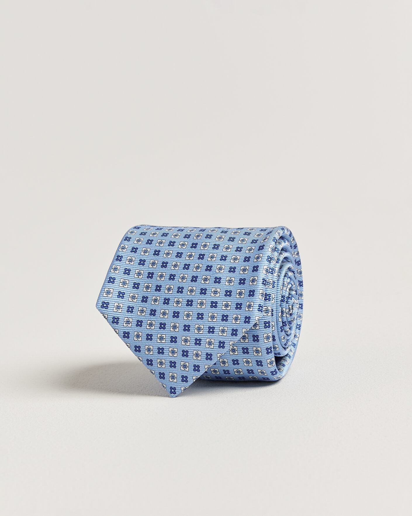 Herr | Slipsar | Kiton | Printed Flower Silk Tie Light Blue