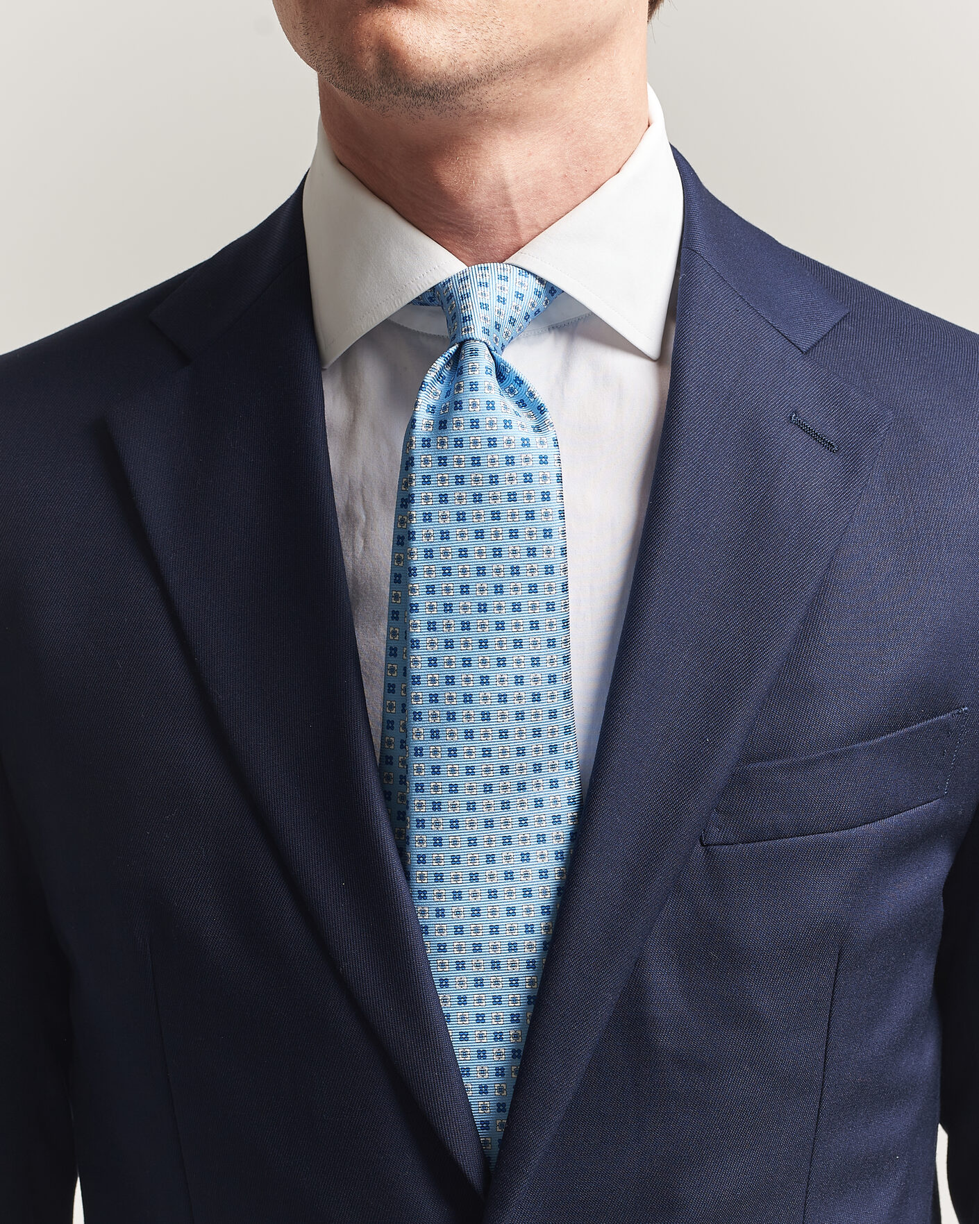 Herr | Slipsar | Kiton | Printed Flower Silk Tie Light Blue