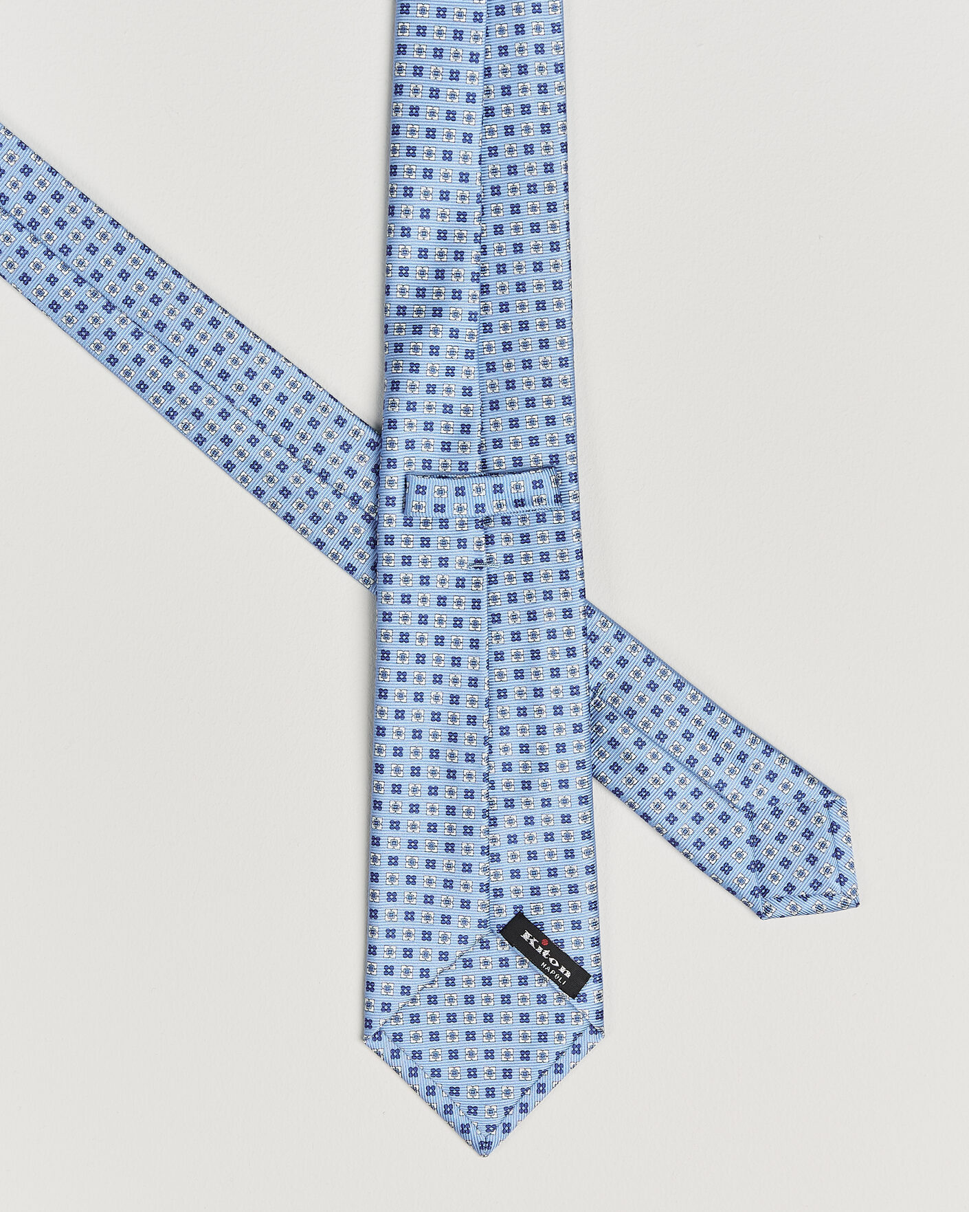 Herr | Slipsar | Kiton | Printed Flower Silk Tie Light Blue