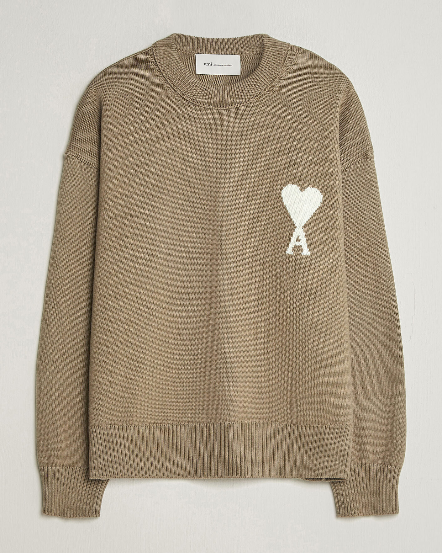 Herr | Tröjor | AMI | Big Heart Wool Sweater Beige