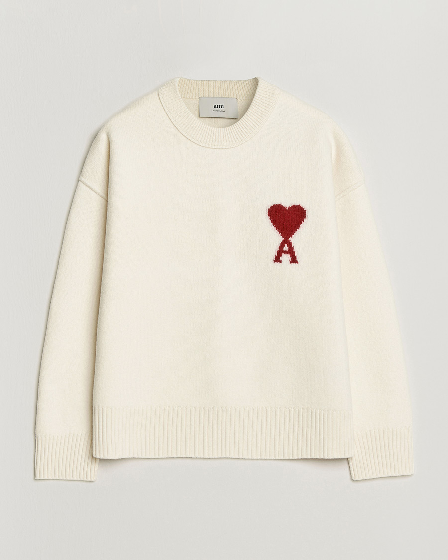 Herr | Tröjor | AMI | Big Heart Wool Sweater Ecru