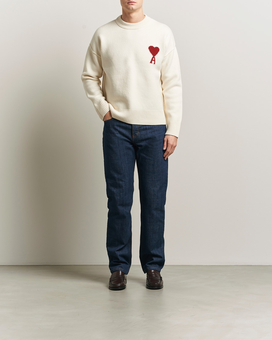 Herr | Tröjor | AMI | Big Heart Wool Sweater Ecru