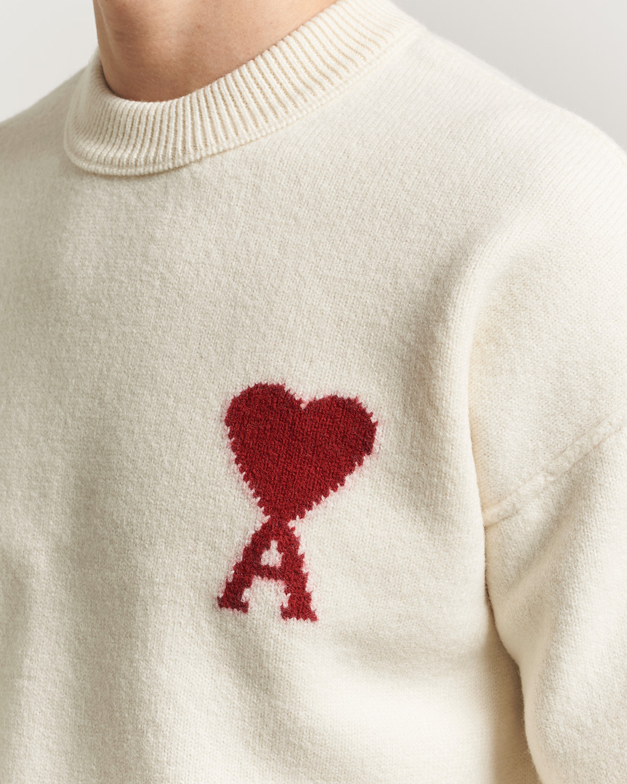 Herr | Tröjor | AMI | Big Heart Wool Sweater Ecru