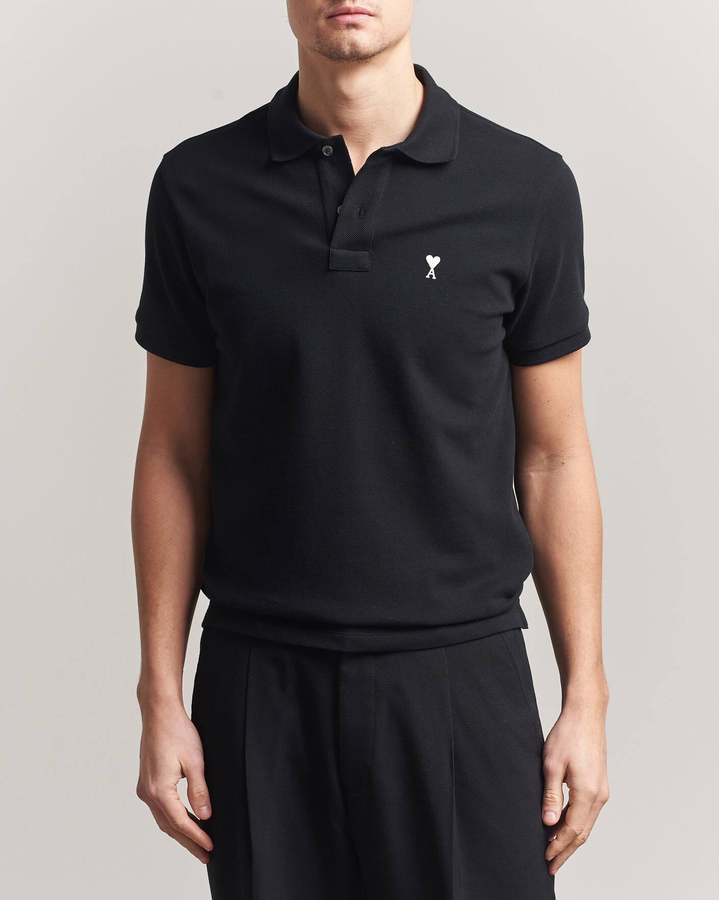 Herr | Pikéer | AMI | Contrast Heart Logo Polo Black