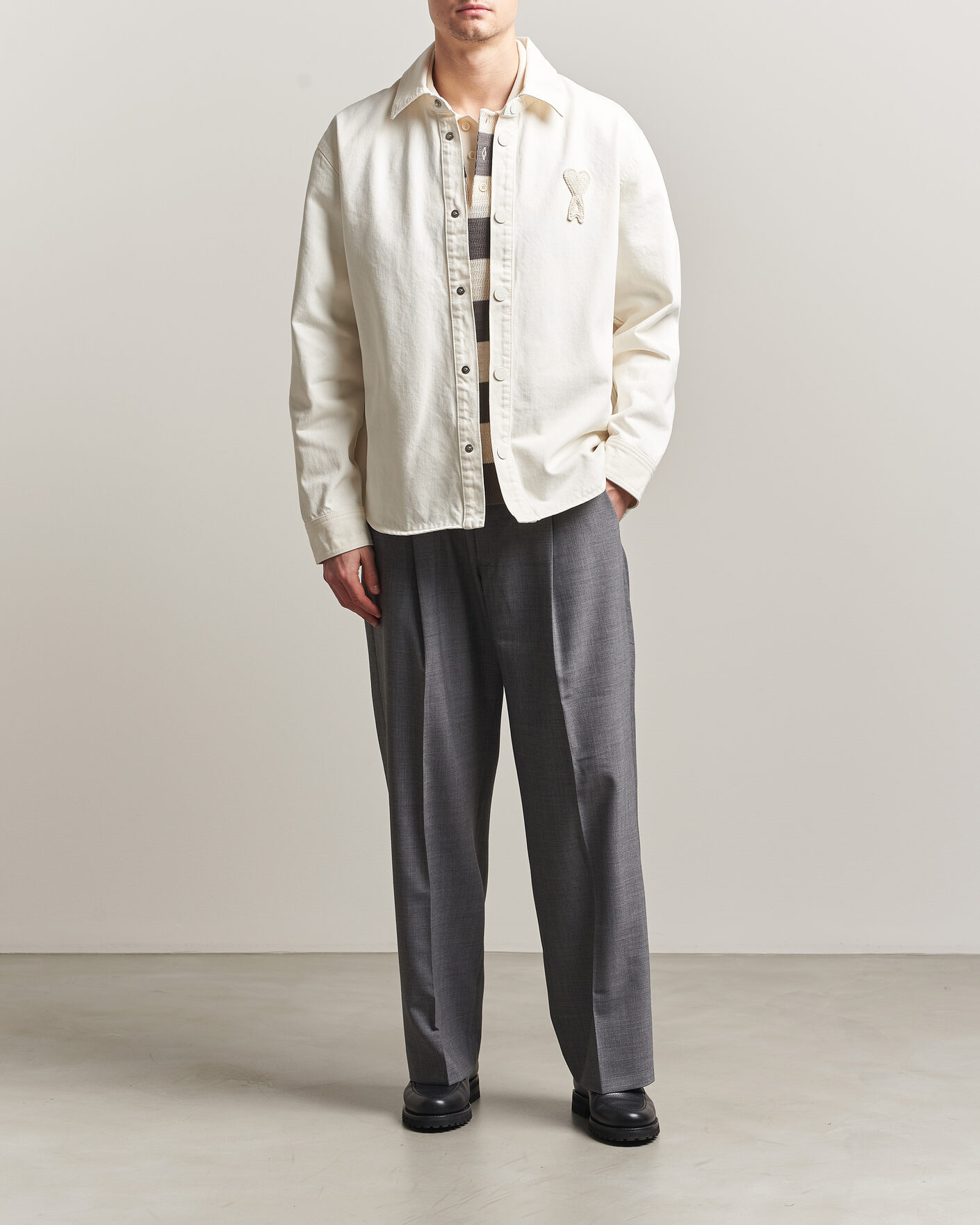 Herr | Skjortor | AMI | Cotton Twill Overshirt Creme