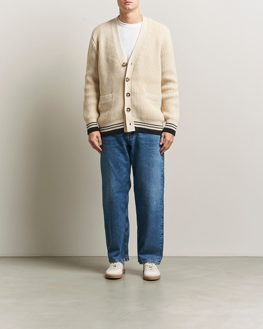 Herr | Tröjor | AMI | Wool/Cotton Ribbed Cardigan Creme