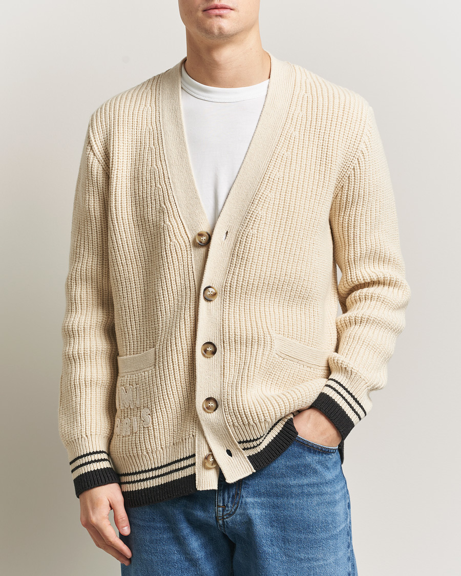 Herr | Tröjor | AMI | Wool/Cotton Ribbed Cardigan Creme