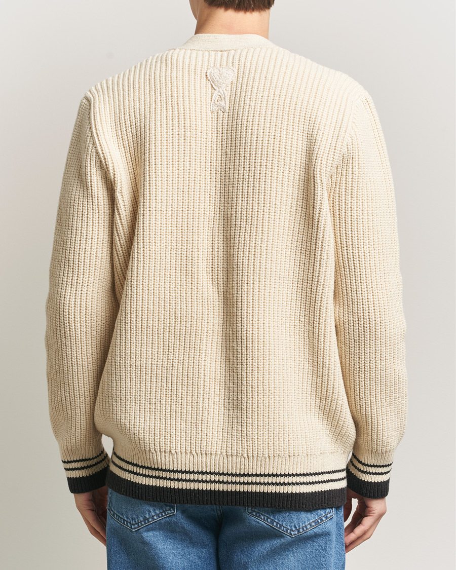 Herr | Tröjor | AMI | Wool/Cotton Ribbed Cardigan Creme