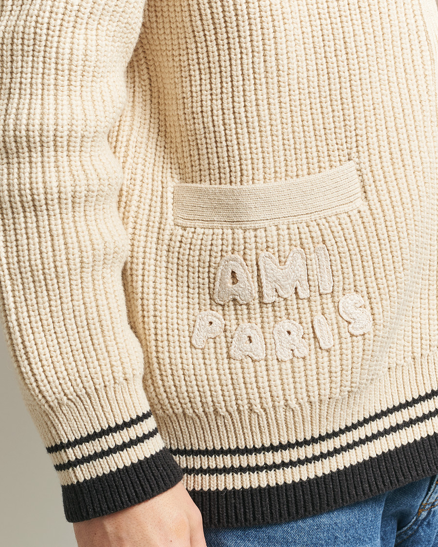 Herr | Tröjor | AMI | Wool/Cotton Ribbed Cardigan Creme