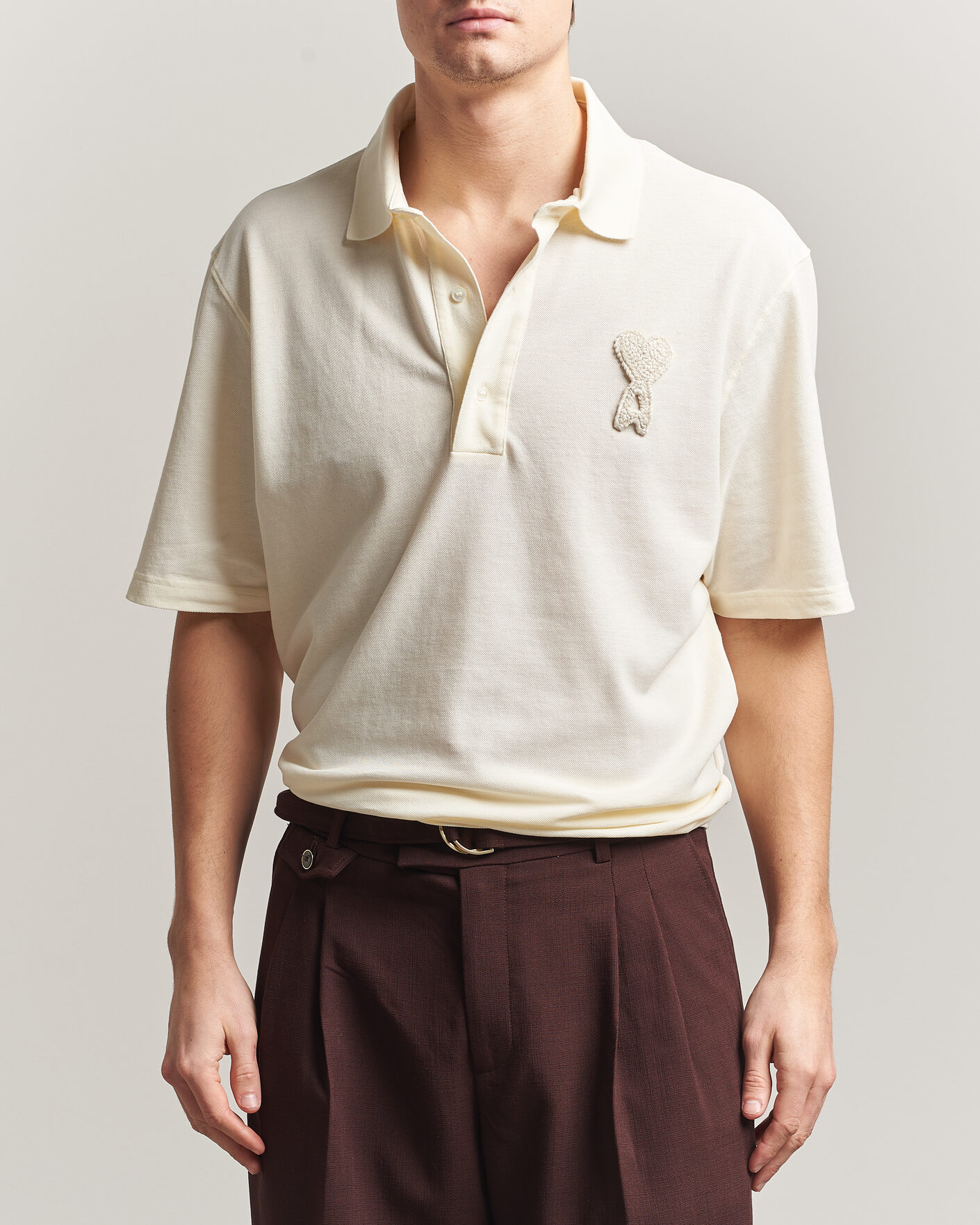 Herr | Pikéer | AMI | Knitted Heart Logo Polo Creme