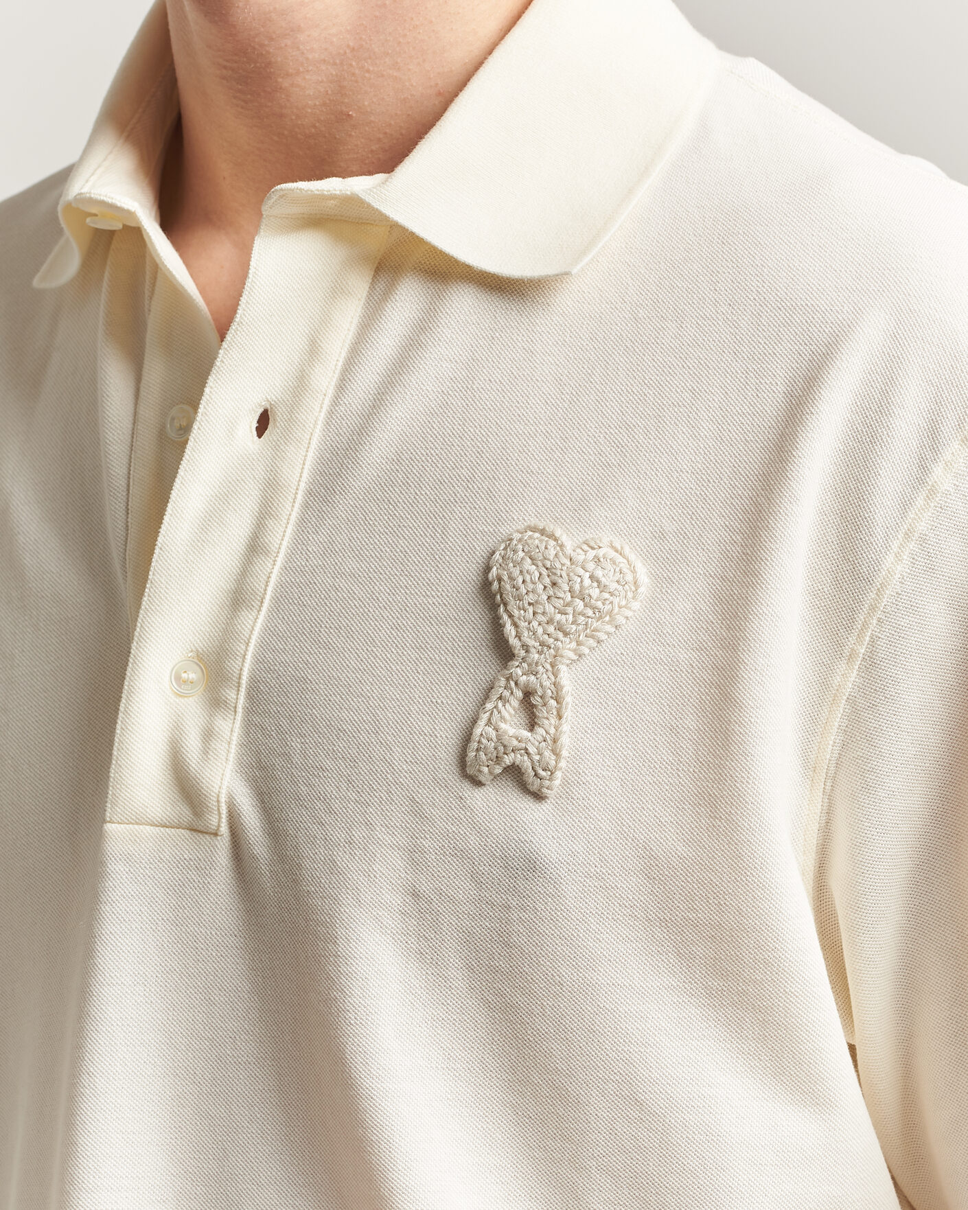 Herr | Pikéer | AMI | Knitted Heart Logo Polo Creme
