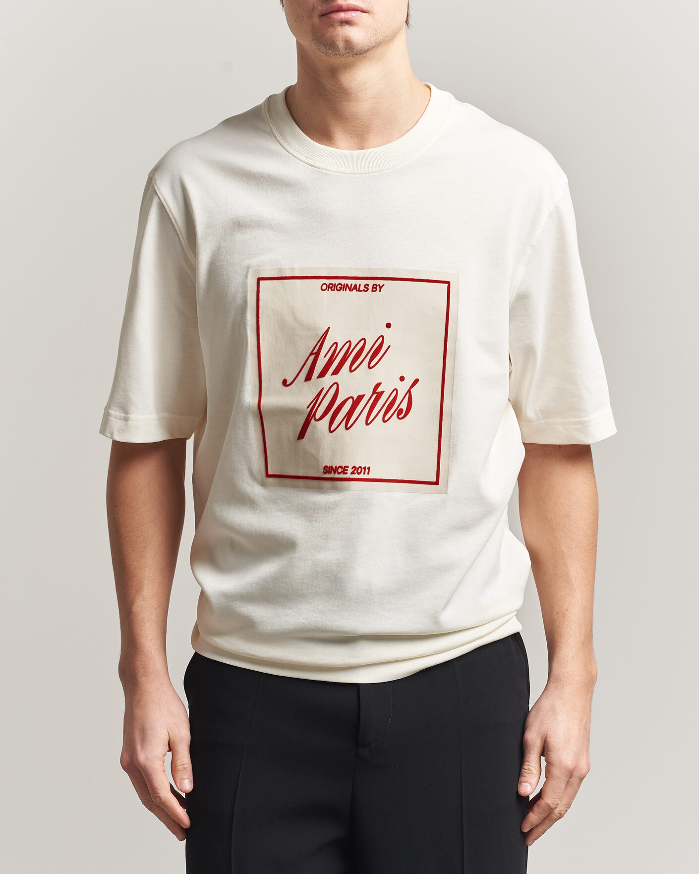 Herr | T-Shirts | AMI | Boxy Fit Printed T-Shirt Creme