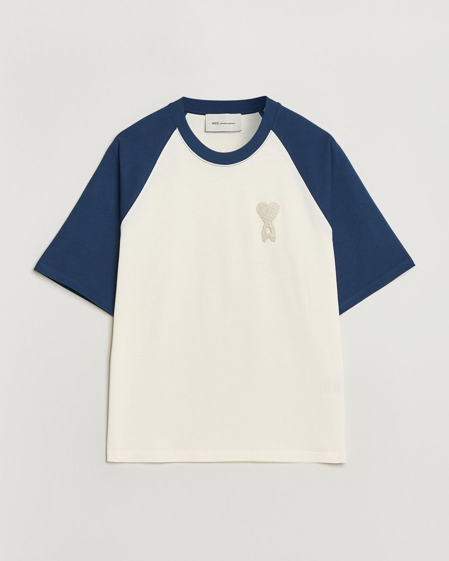 Herr | T-Shirts | AMI | Knitted Heart Logo T-Shirt Creme/Navy