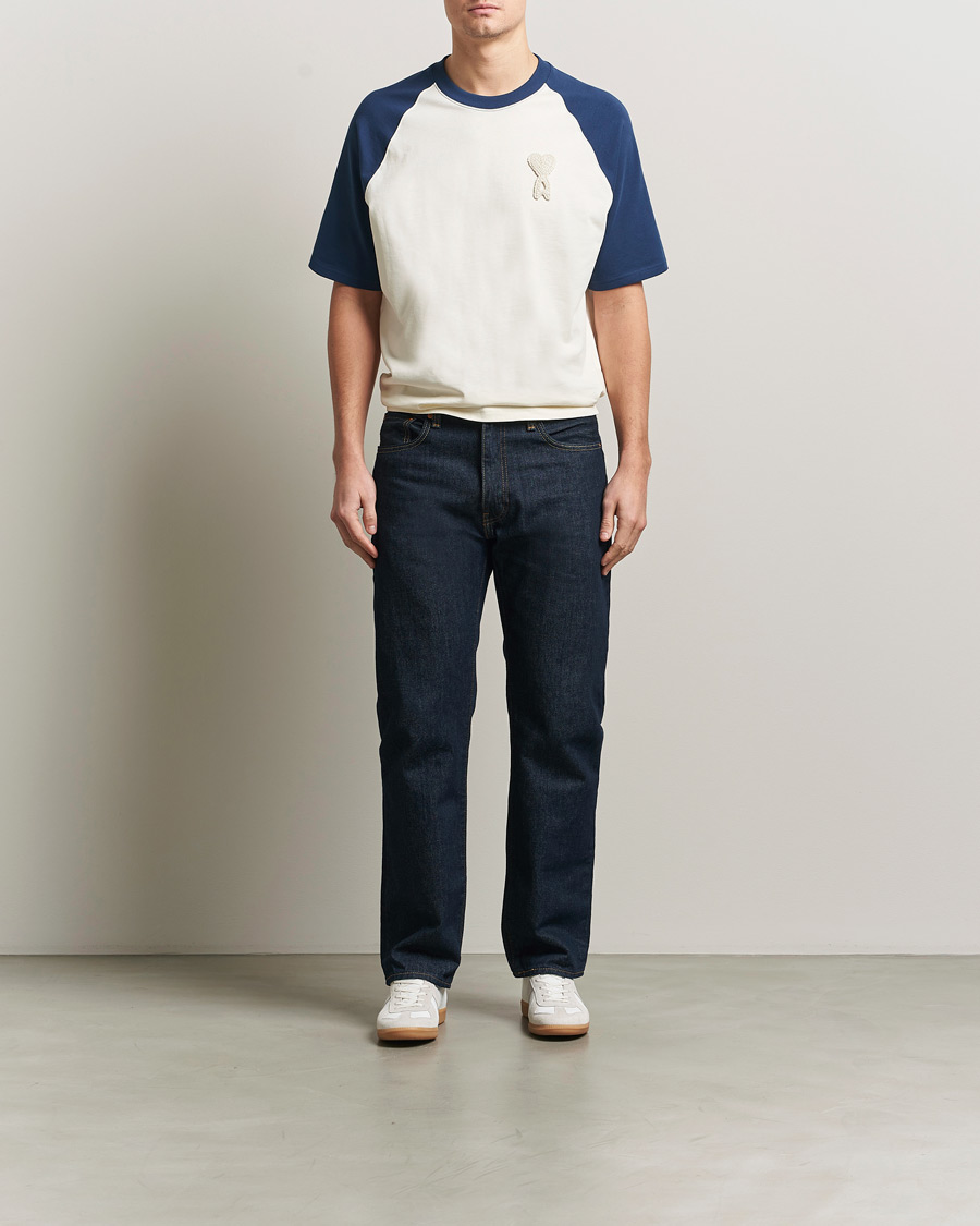 Herr | T-Shirts | AMI | Knitted Heart Logo T-Shirt Creme/Navy