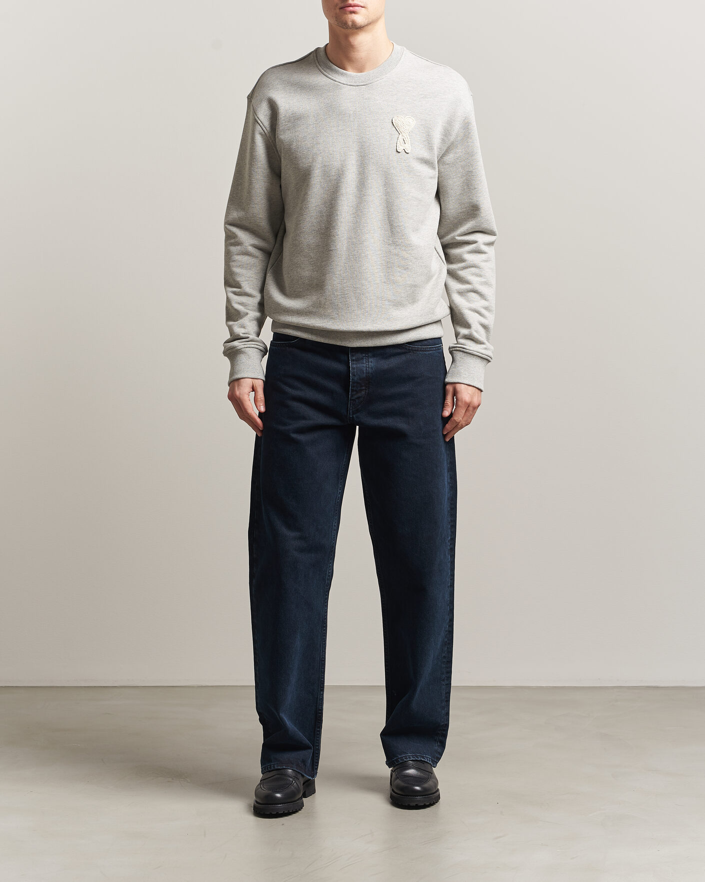 Herr | Tröjor | AMI | Knitted Heart Logo Sweatshirt Grey Melange