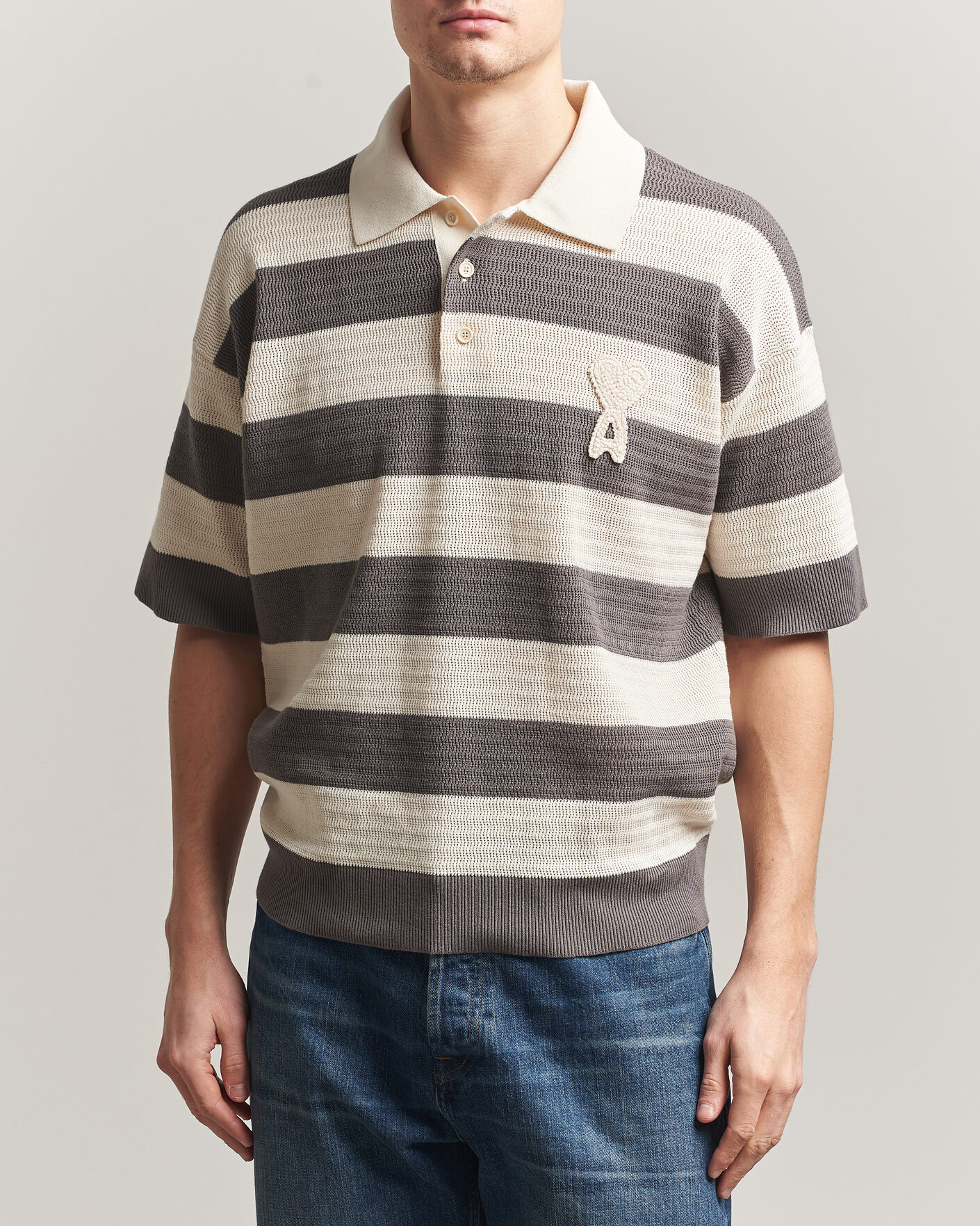 Herr | Pikéer | AMI | Striped Polo White/Grey