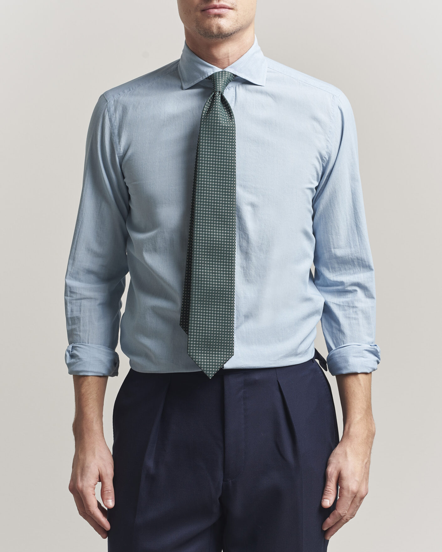 Herr | Skjortor | 100Hands | Light Cotton Voile Denim Shirt Blue