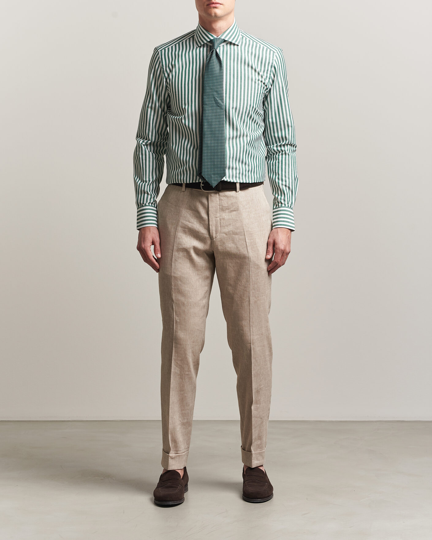 Herr | Skjortor | 100Hands | Cotton/Linen Bengal Stripe Shirt Green