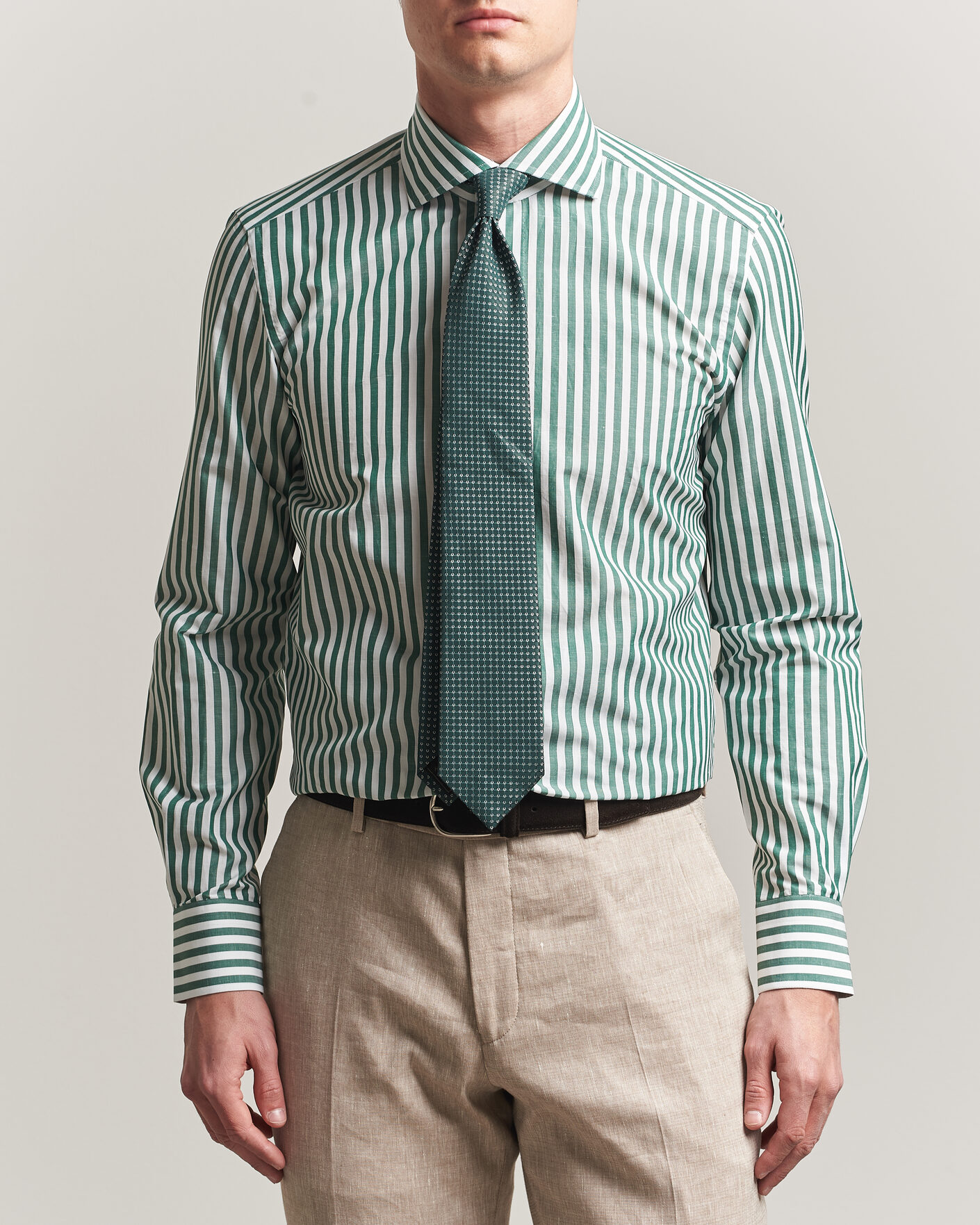 Herr | Skjortor | 100Hands | Cotton/Linen Bengal Stripe Shirt Green