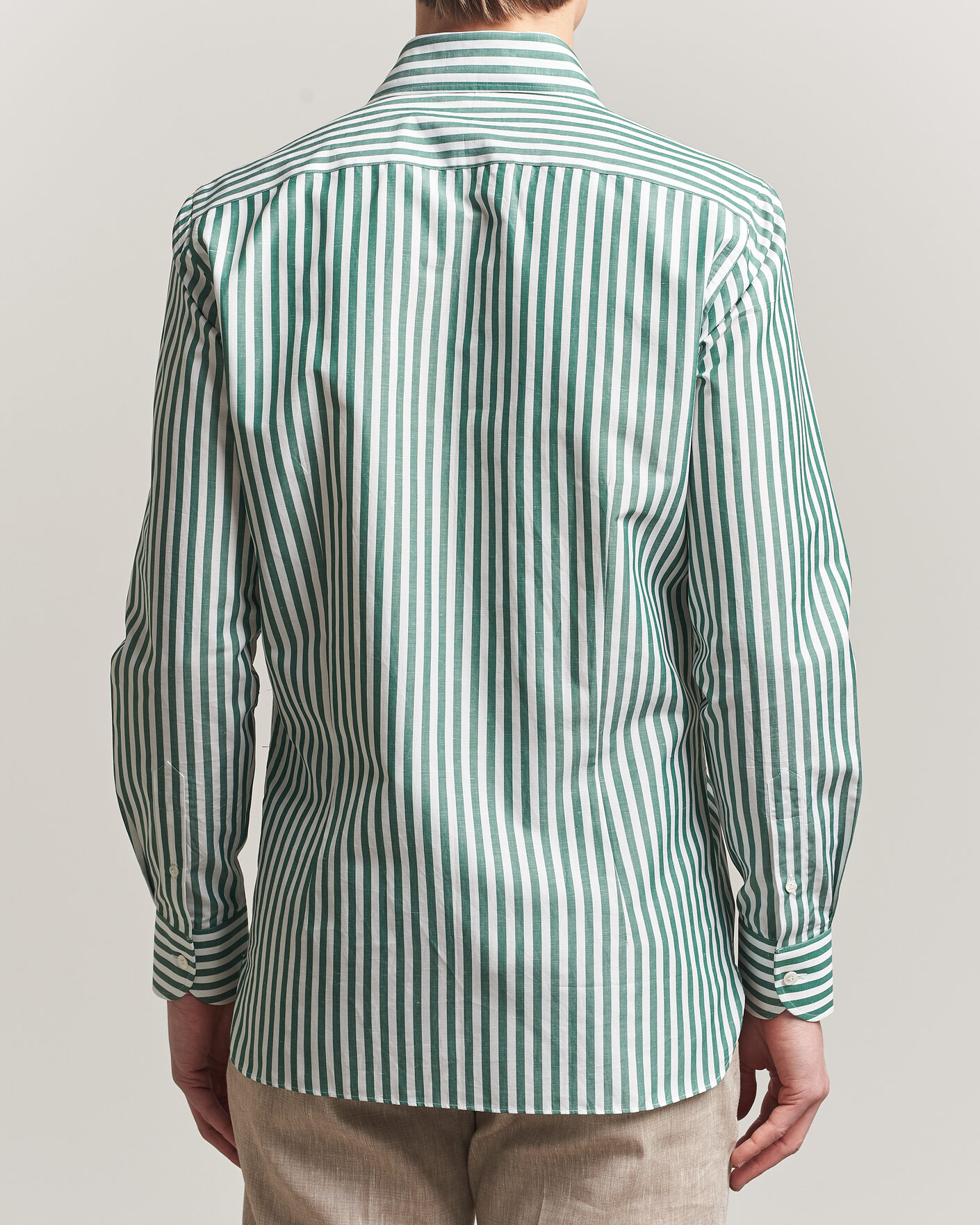 Herr | Skjortor | 100Hands | Cotton/Linen Bengal Stripe Shirt Green
