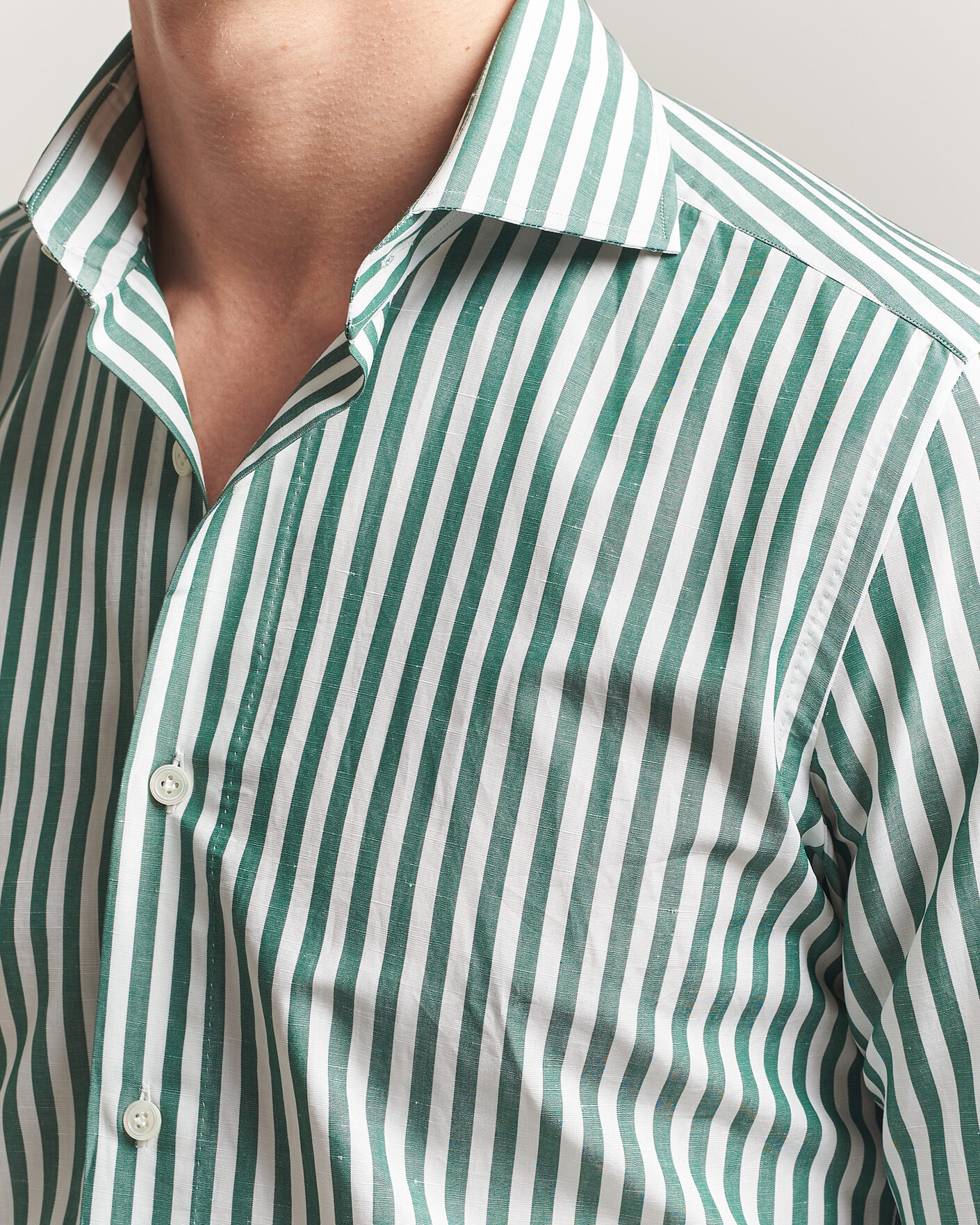Herr | Skjortor | 100Hands | Cotton/Linen Bengal Stripe Shirt Green