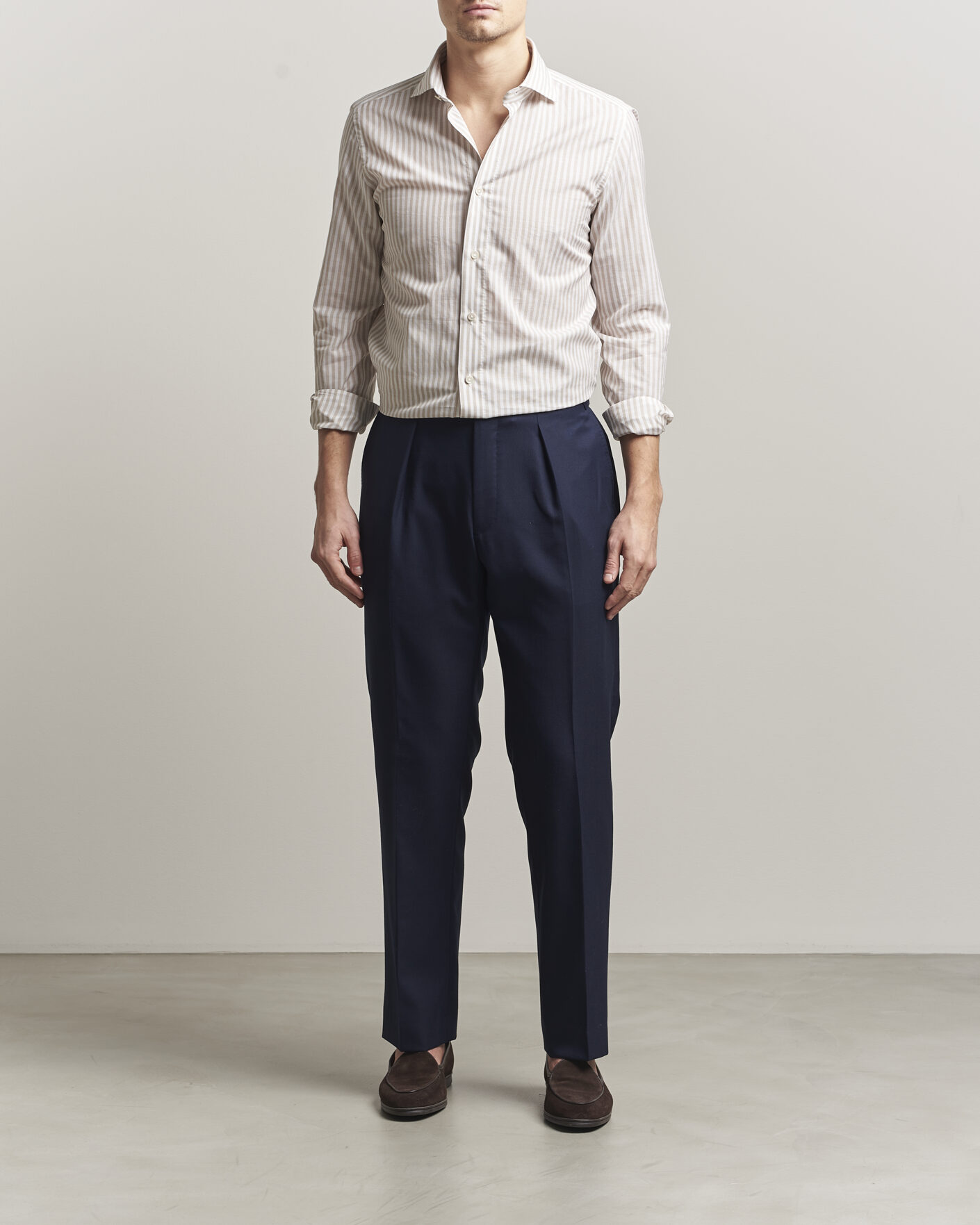 Herr | Skjortor | 100Hands | Cotton/Linen Bengal Stripe Shirt Light Brown