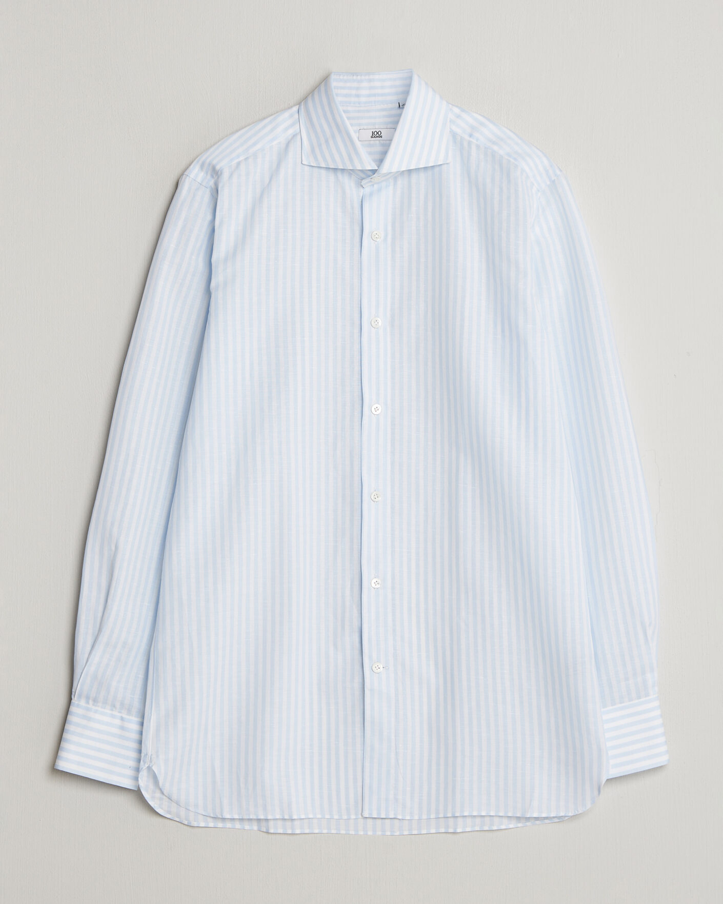 Herr | Skjortor | 100Hands | Cotton/Linen Bengal Stripe Shirt Light Blue