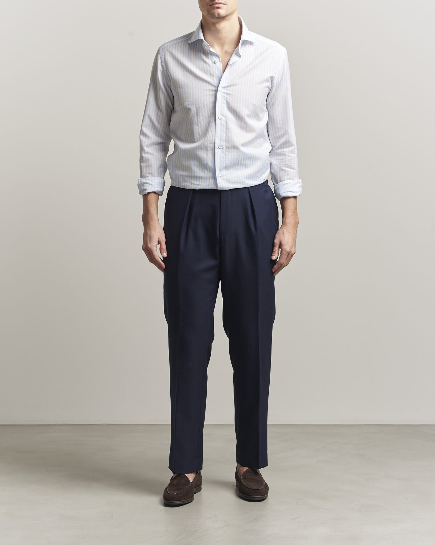 Herr | Skjortor | 100Hands | Cotton/Linen Bengal Stripe Shirt Light Blue