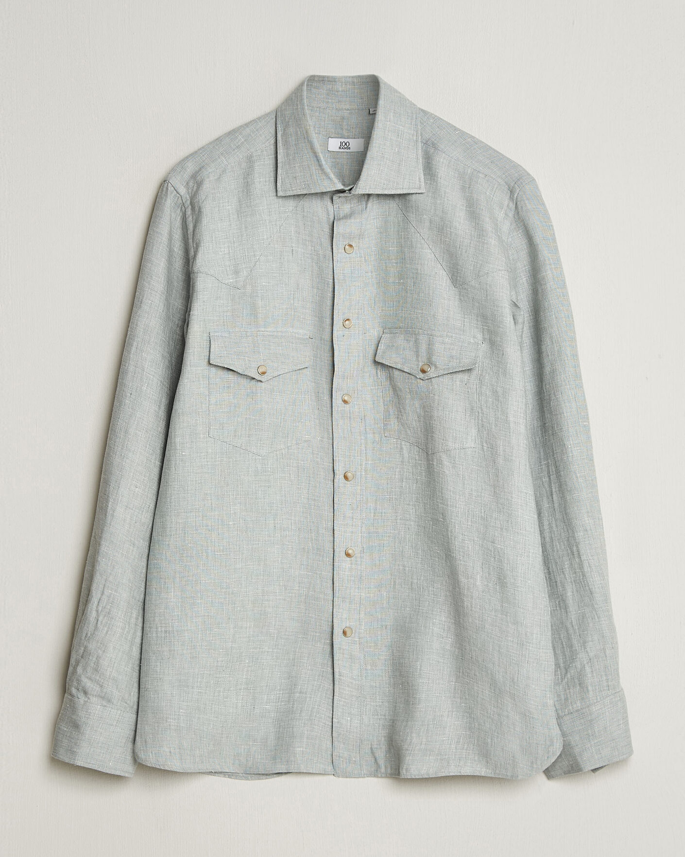 Herr | Skjortor | 100Hands | Two Pocket Western Linen Shirt Mint Green