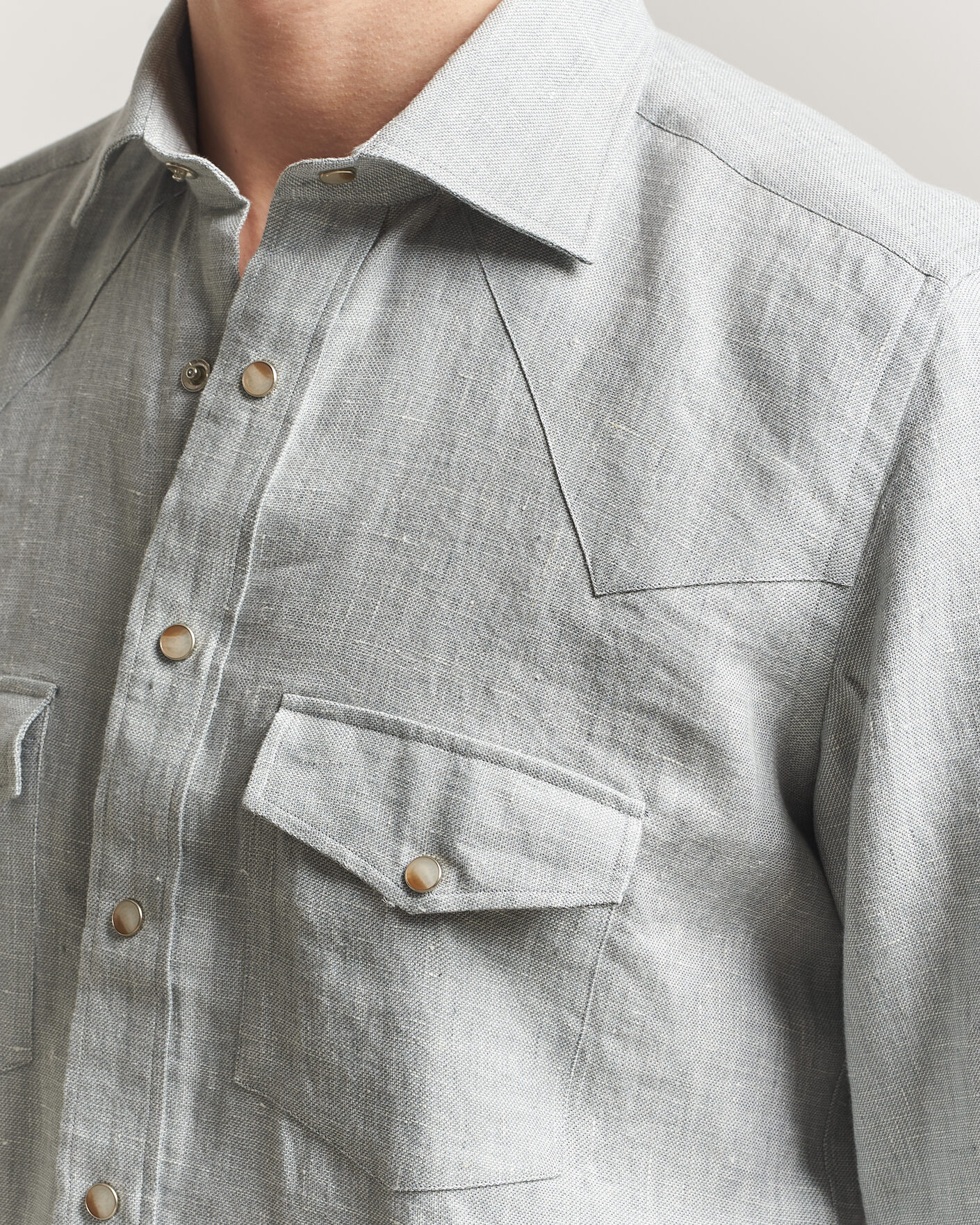 Herr | Skjortor | 100Hands | Two Pocket Western Linen Shirt Mint Green