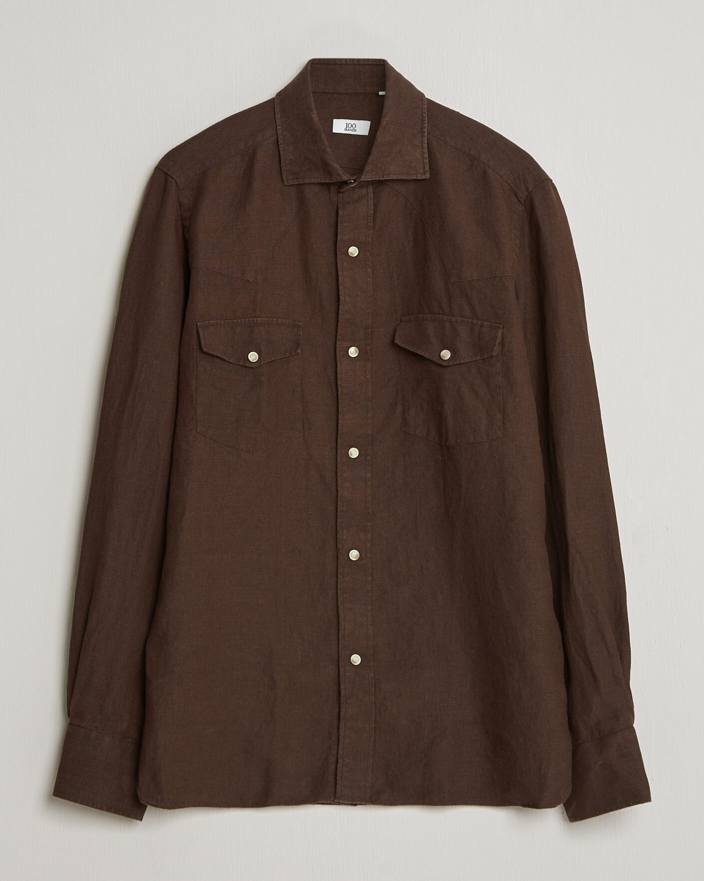 Herr | Skjortor | 100Hands | Two Pocket Western Linen Shirt Chocolate